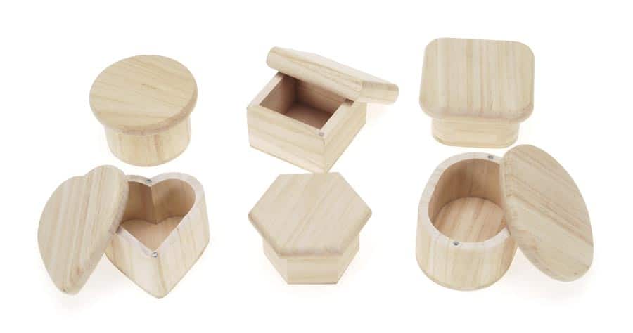 small unpainted wooden boxes