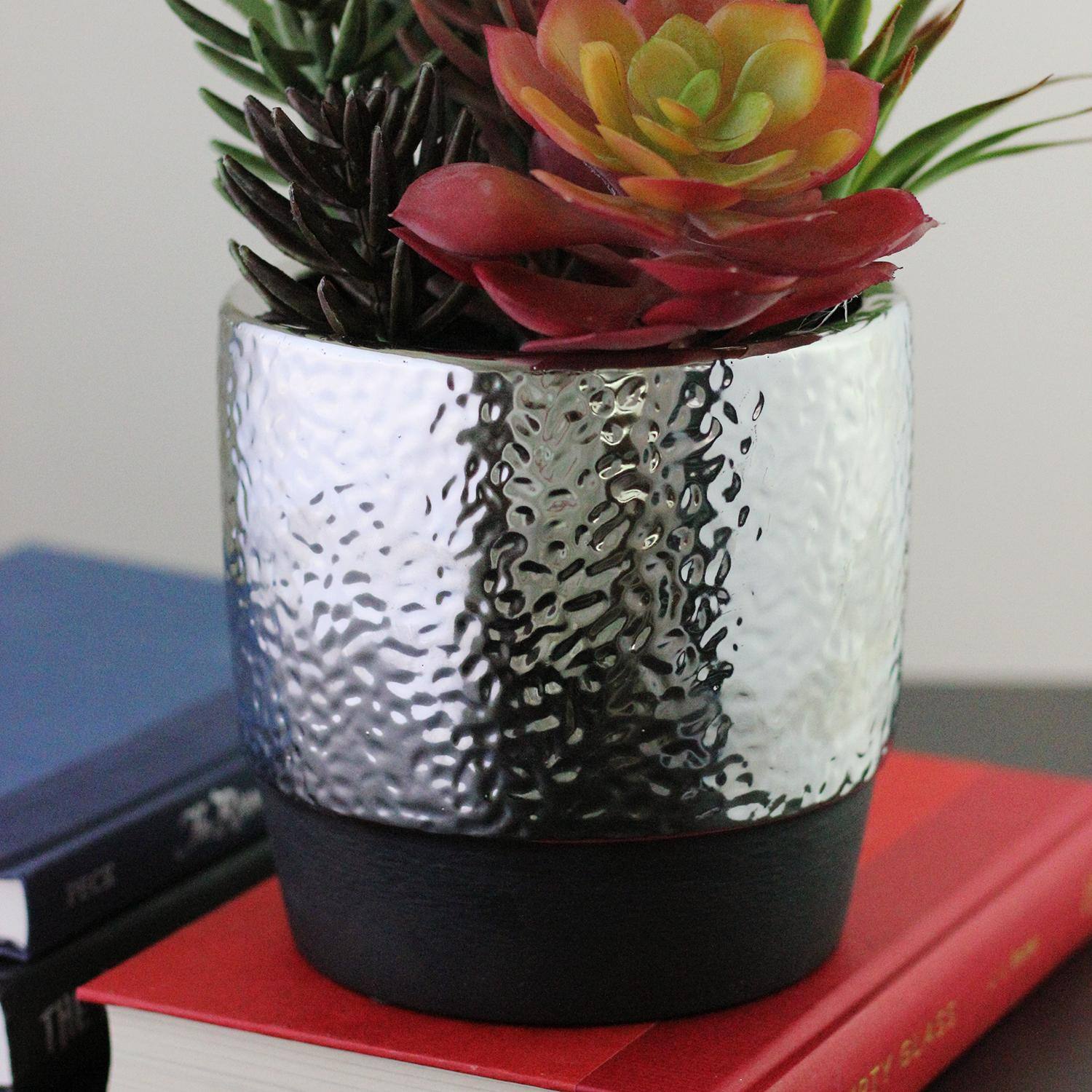 15&#x22; Artificial Succulents &#x26; Agave in Silver Ceramic Pot