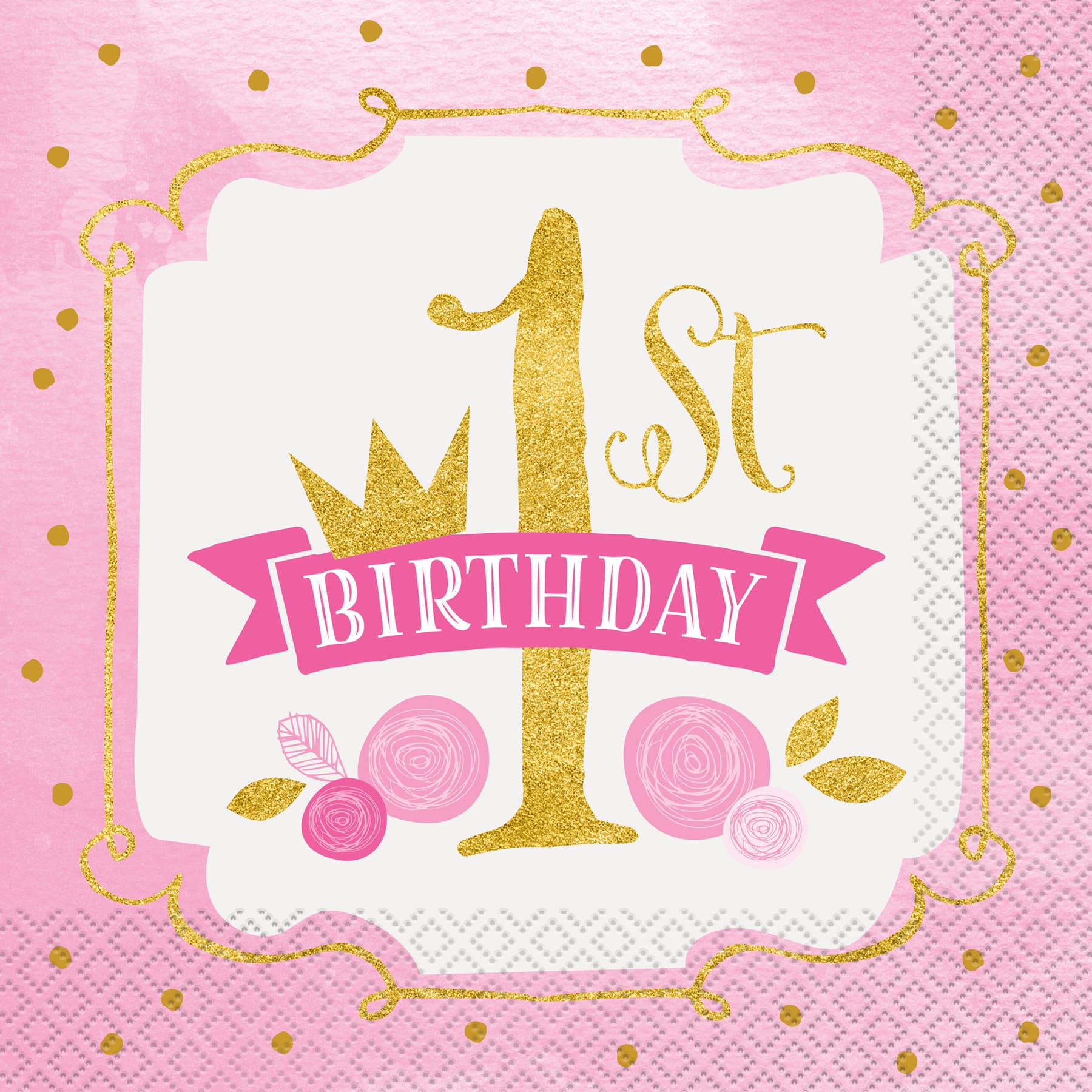 Pink And Gold 1st Birthday Paper Napkins Girl 1st Birthday Party