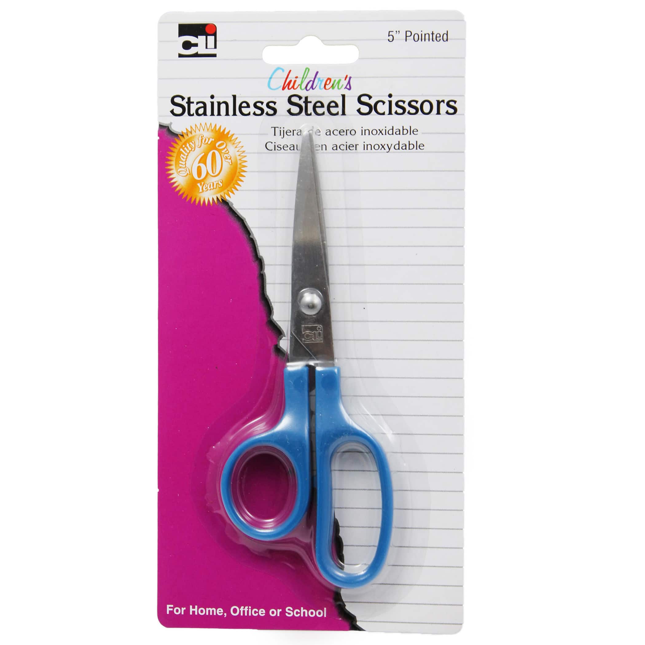 5 Pointed Tip Assorted Colors Children's Scissors, Pack of 24