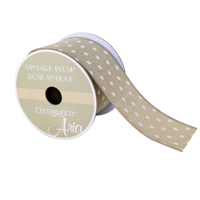 2.5"" Woven Wired Vintage Blush Polka Dot Ribbon By Celebrate It™ Aria image