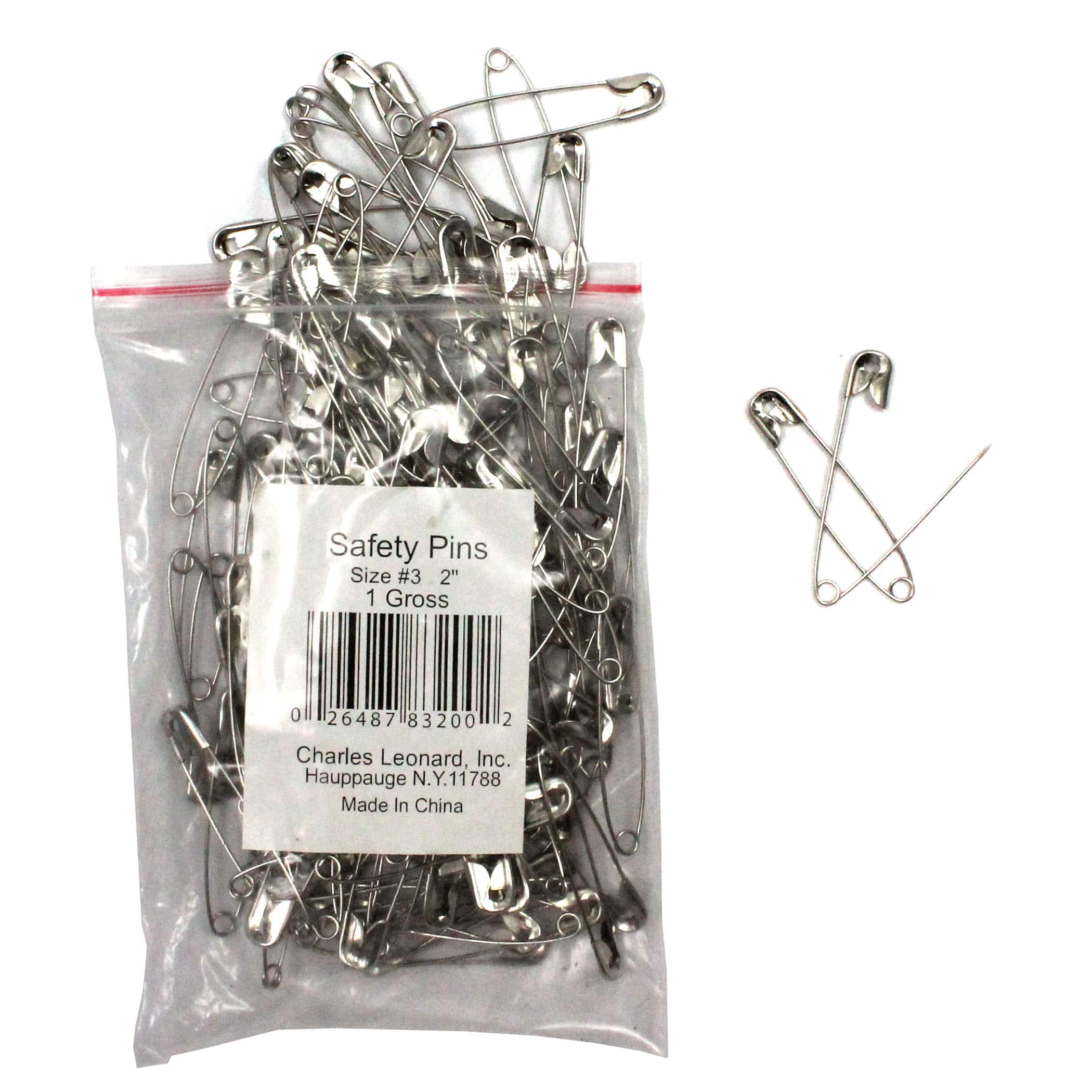 Charles Leonard Safety Pins 2&#x22;, 144 Per Pack - 5 Packs