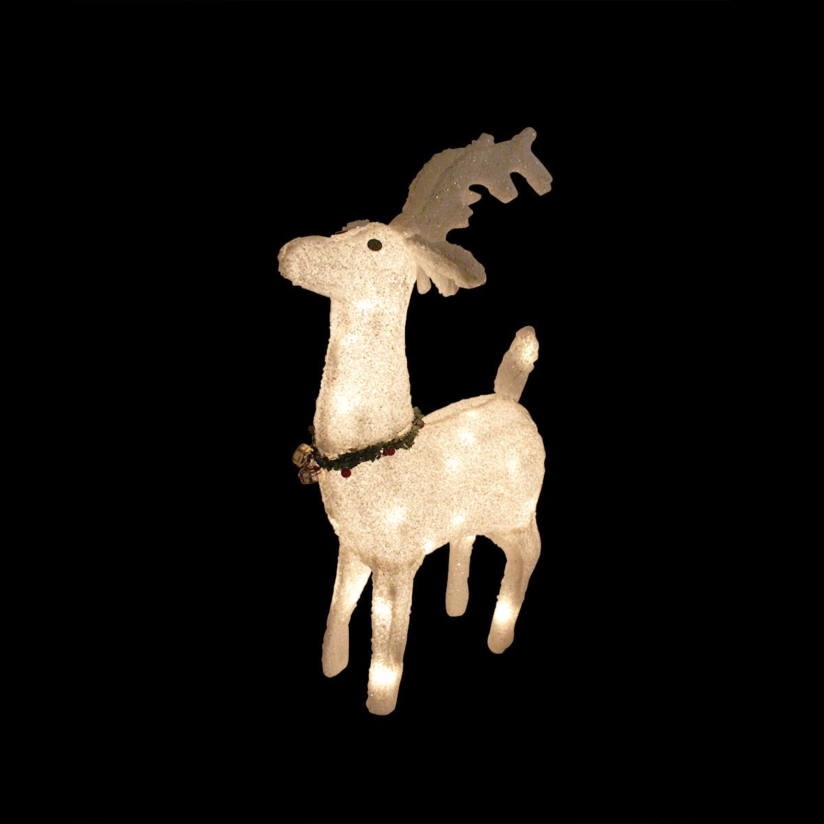 28.5&#x22; Lighted White Plush Glittered Reindeer Christmas Yard Art