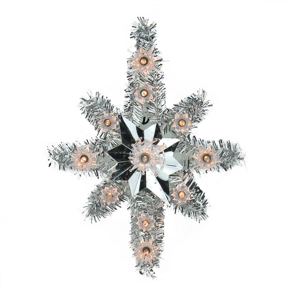 11 Lighted Silver Tinsel Star Of Bethlehem Christmas Tree Topper
