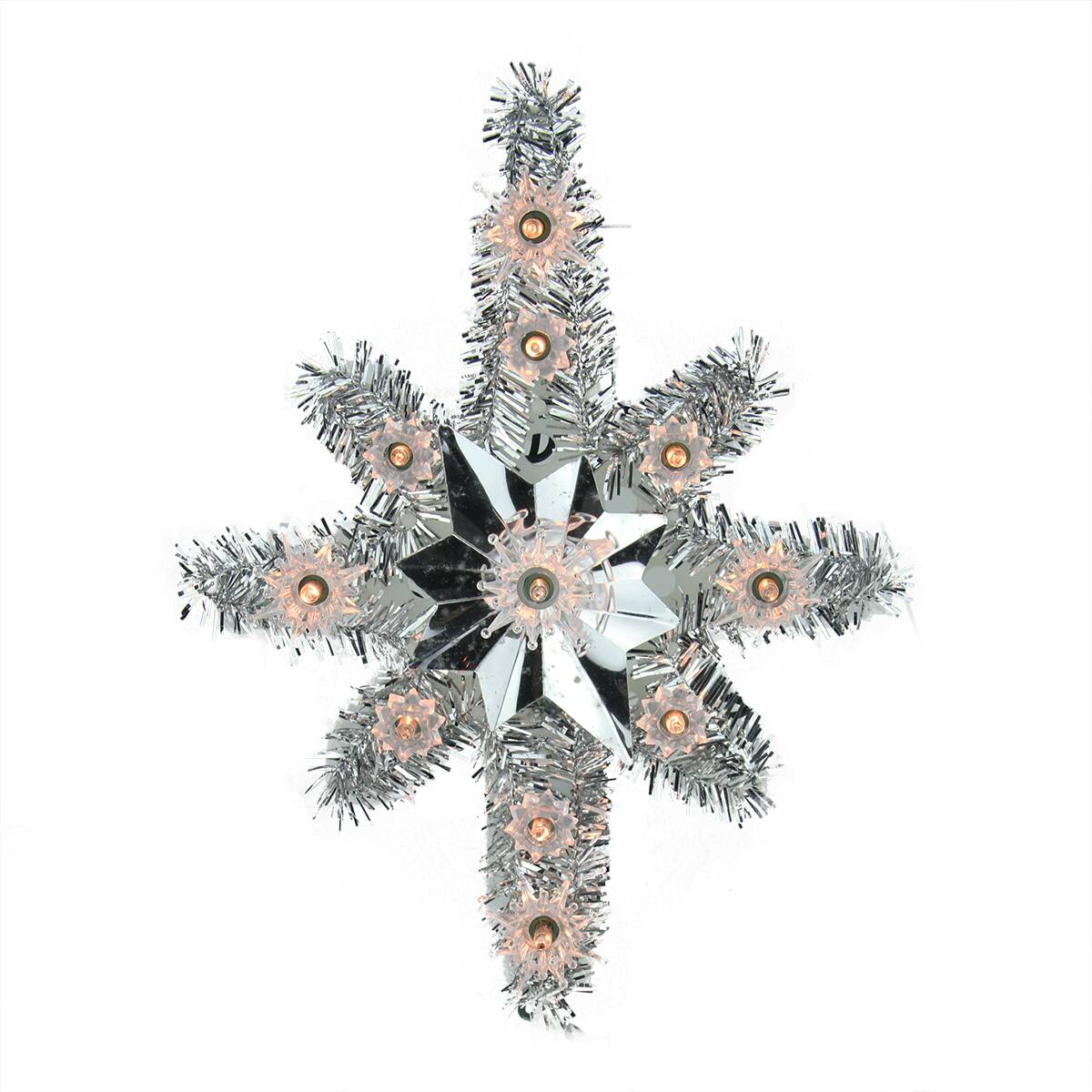 11"" Lighted Silver Tinsel Star of Bethlehem Christmas Tree Topper