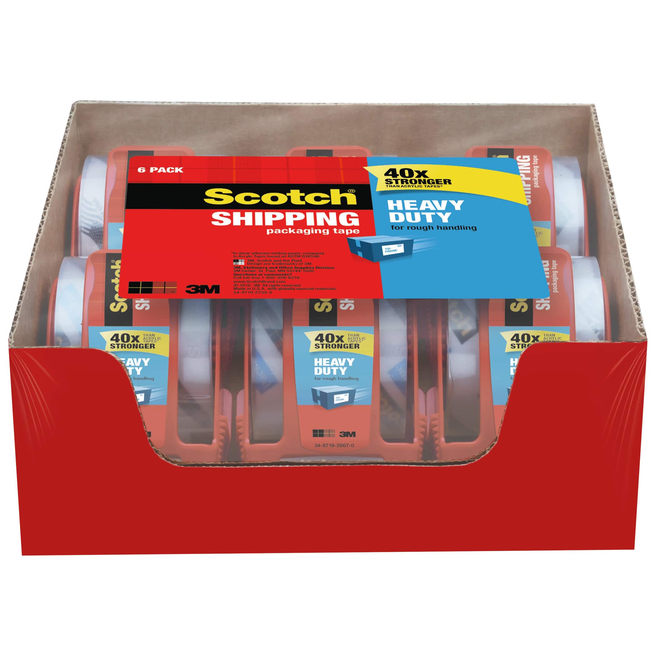 Scotch® Heavy-Duty Shipping Packaging Tape, 6 Rolls