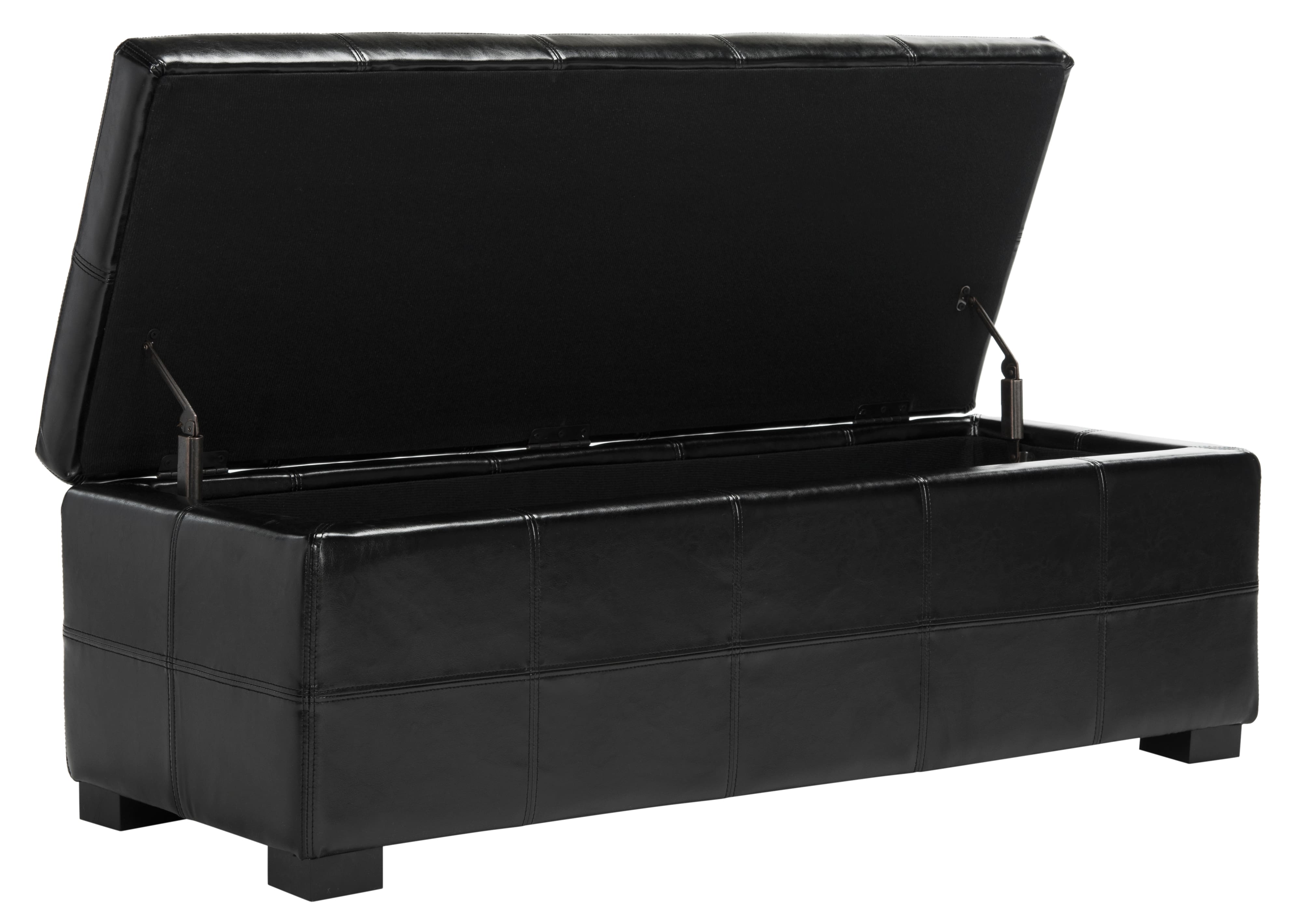 Madison Large Storage Leather Bench in Black