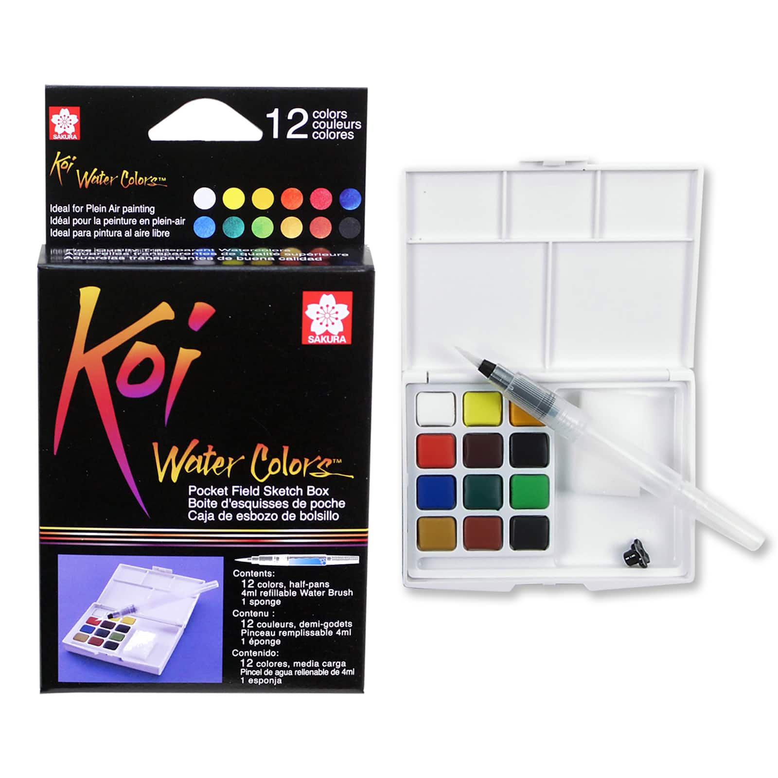 6 Pack: Koi Water Colors™ 12 Half Pan Pocket Field Sketch Box Set
