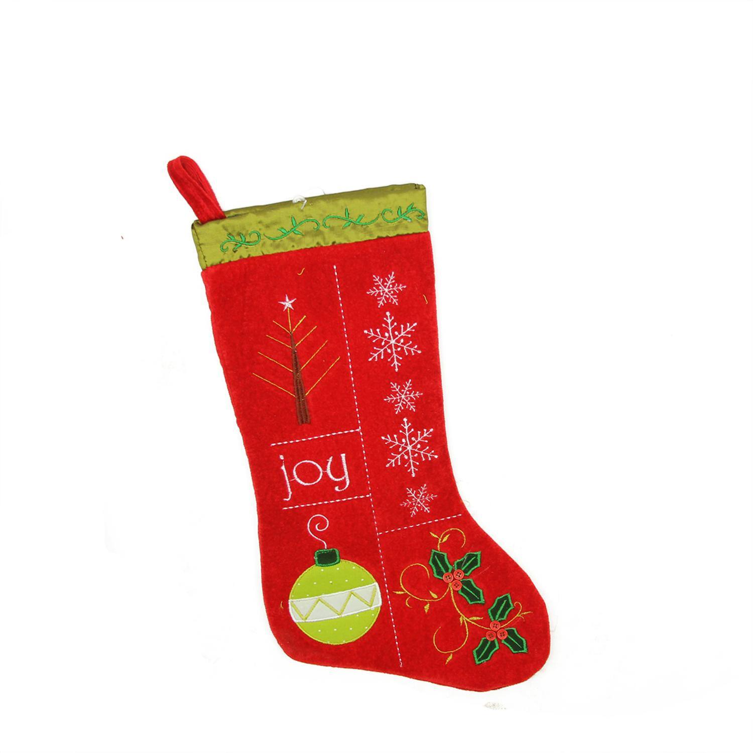 19&#x22; Traditional &#x22;Joy&#x22; Embroidered Cuffless Christmas Stocking