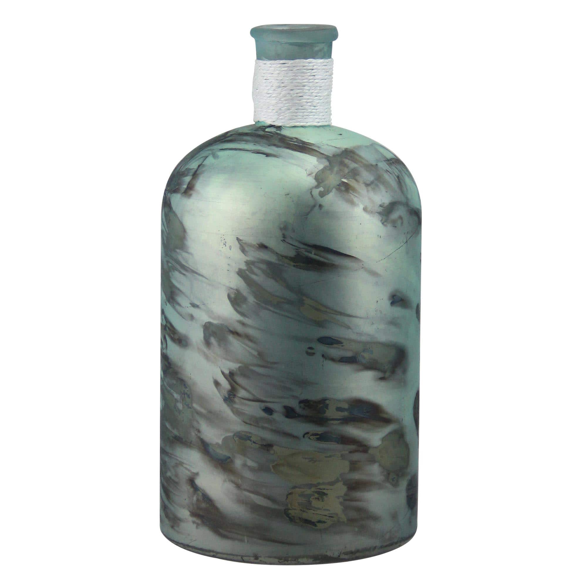 10&#x22; Seaside Treasures Marbled Glass Vase, Seafoam Green &#x26; Black