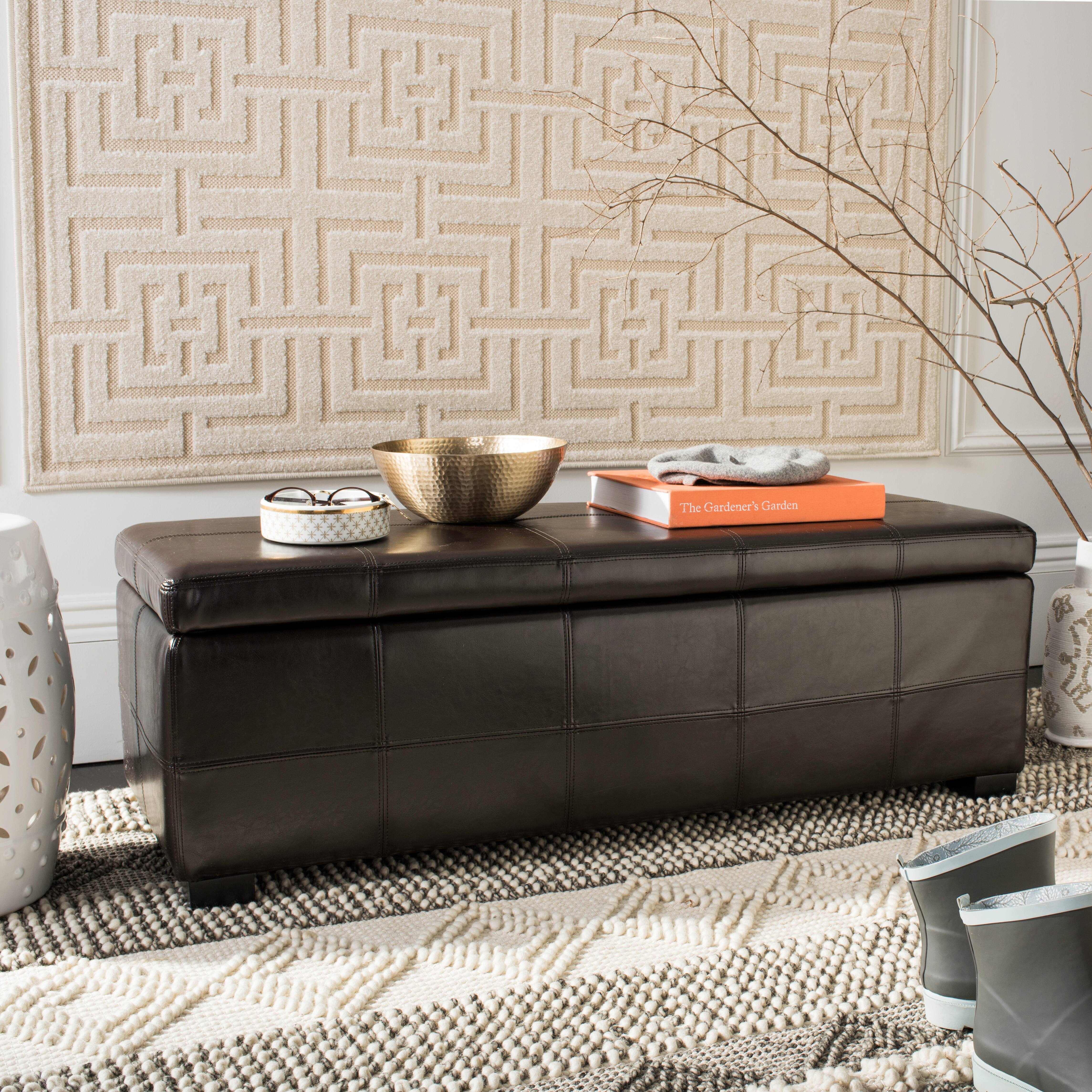 Madison Large Storage Leather Bench in Brown