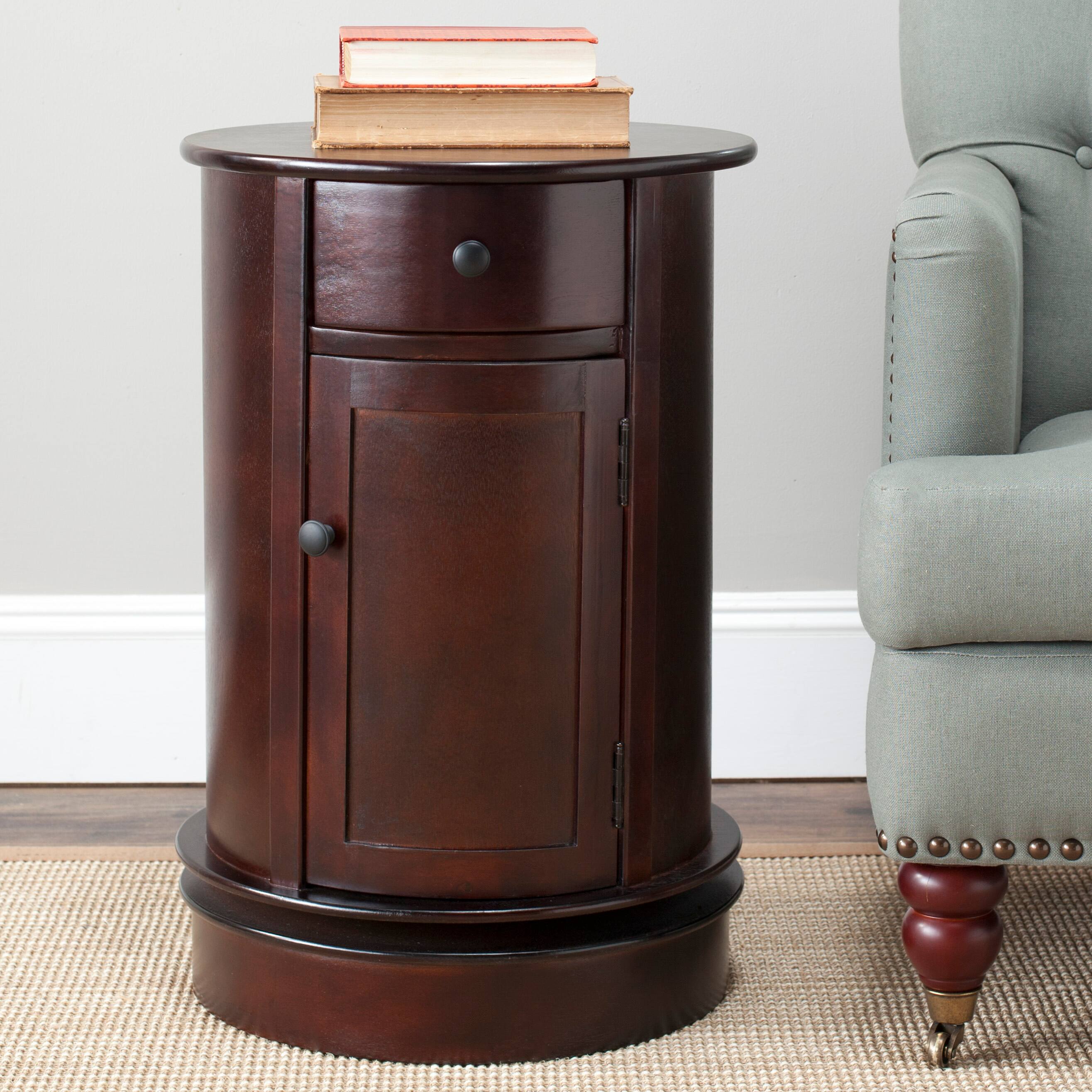 Tabitha Swivel Accent Table in Dark Cherry
