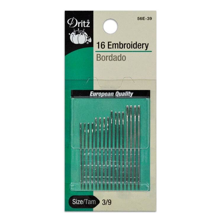 16 Embroidery Hand Needles - Size 3/9