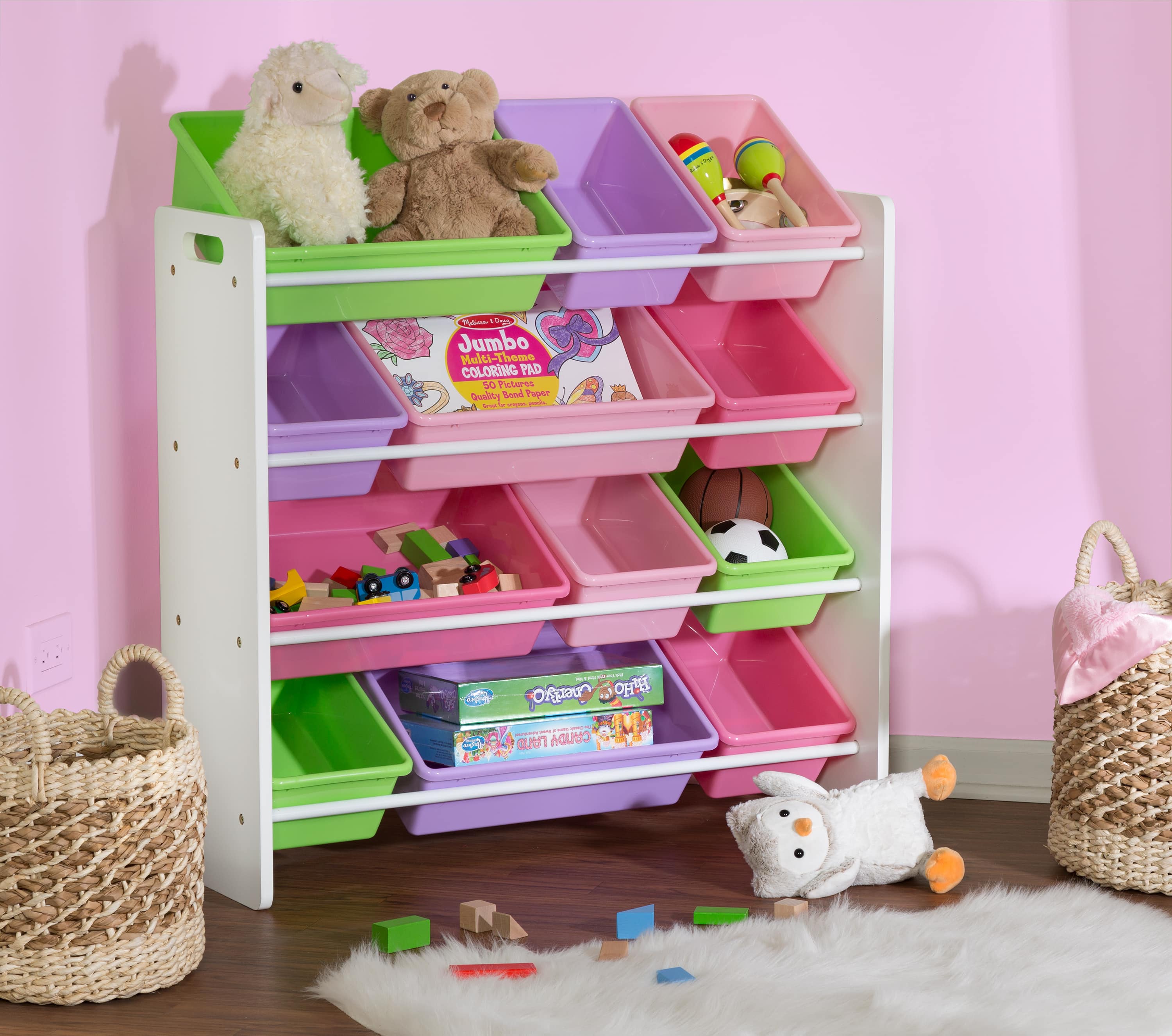 Honey Can Do White &#x26; Pastel Kids Toy Room Storage Organizer with Totes