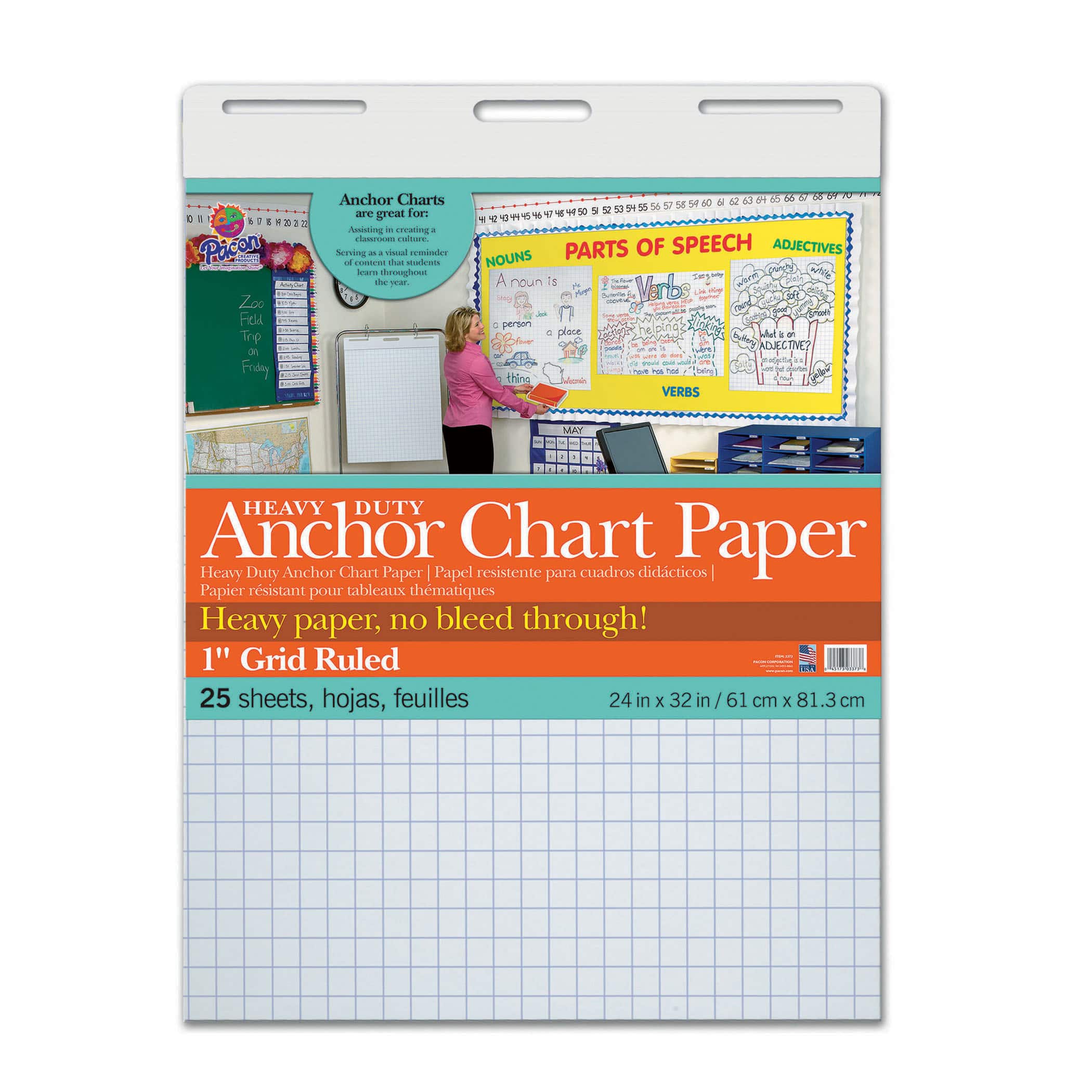 1&#x22; Grid Ruled Heavy Duty Anchor Chart Paper, 24&#x22; x 32&#x22;, 25 Sheets