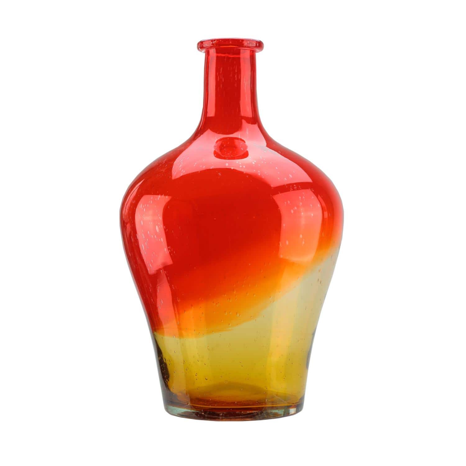 Flame Orange and Amber Yellow Ombre Hand Blown Bubble Glass Vase