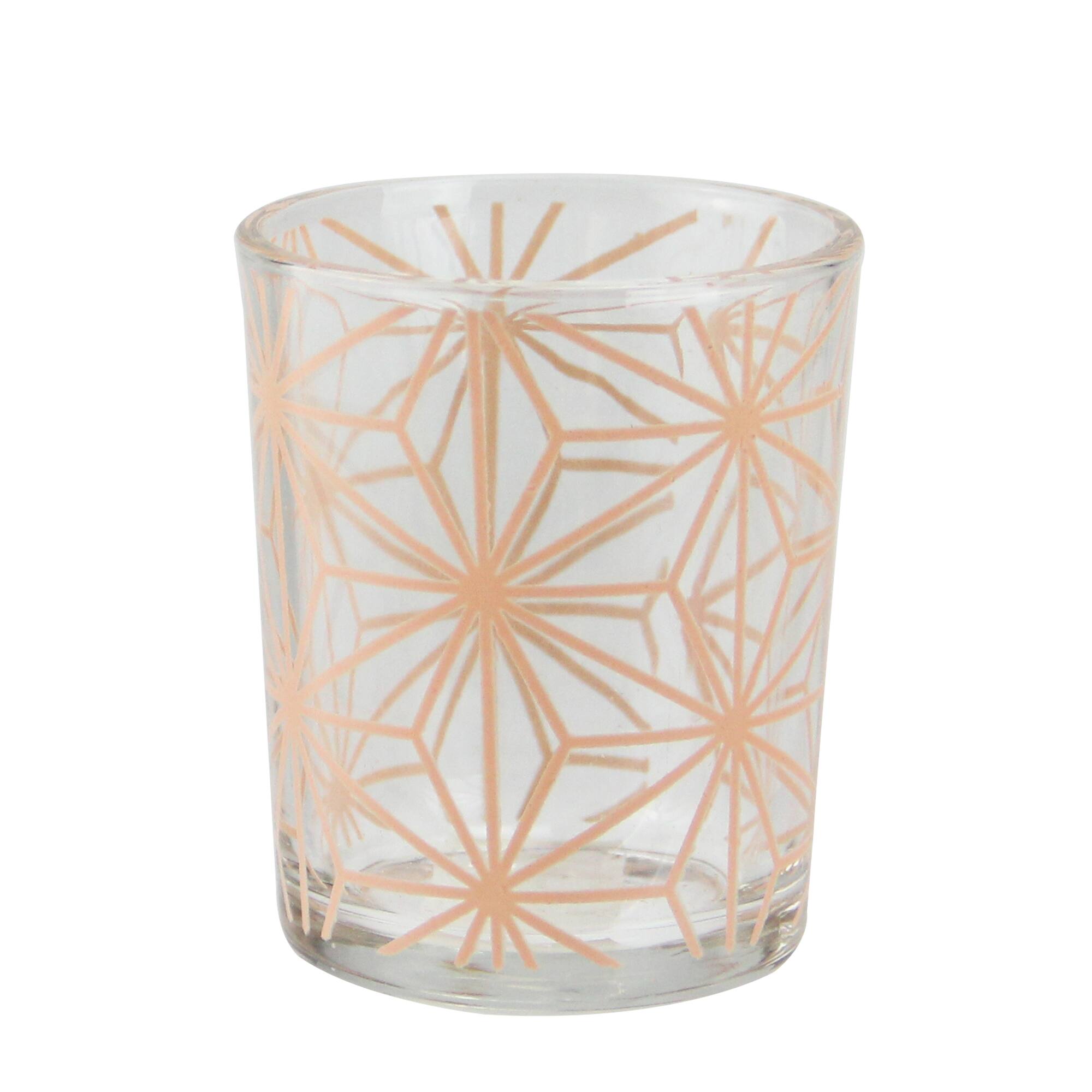 2.5" Basic Luxury Stars Glass Tea Light Candle Holder, Peach Melba