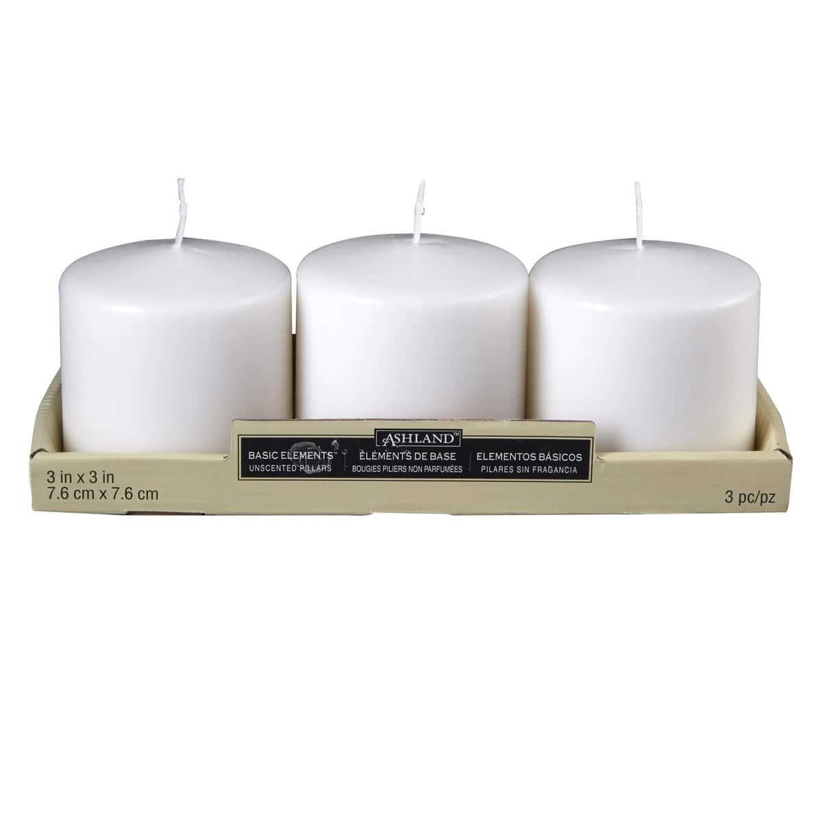 Ashland® Basic Elements™ White Pillar Candle, 3 Pack