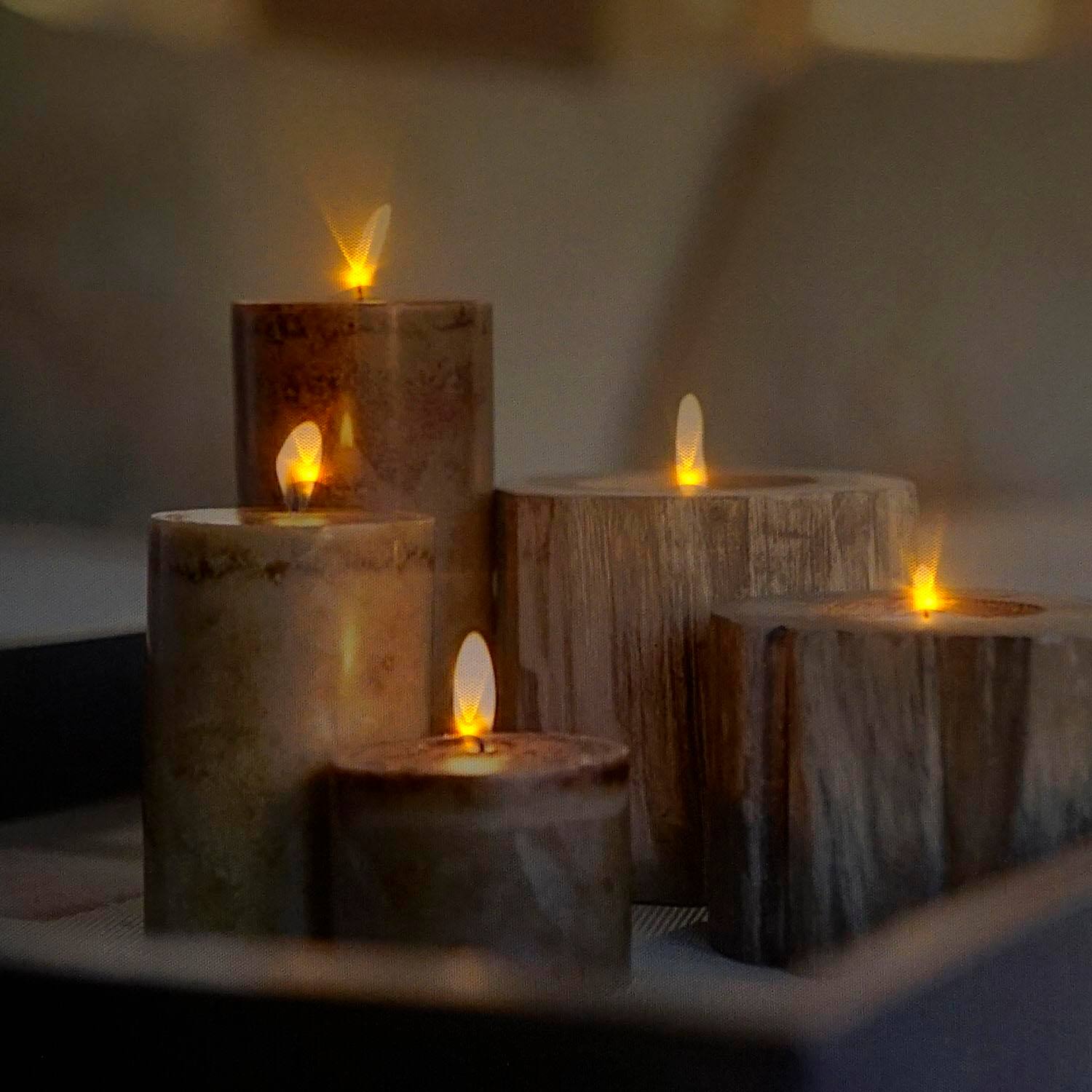 LED Lighted Rustic Driftwood Style Candles on Tray Wall Art