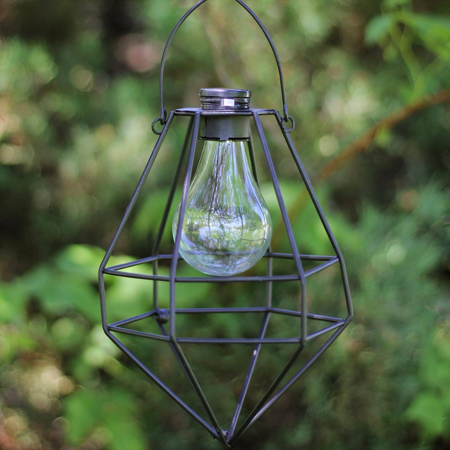 8.75&#x22; Black Diamond Solar Powered LED Patio Lantern