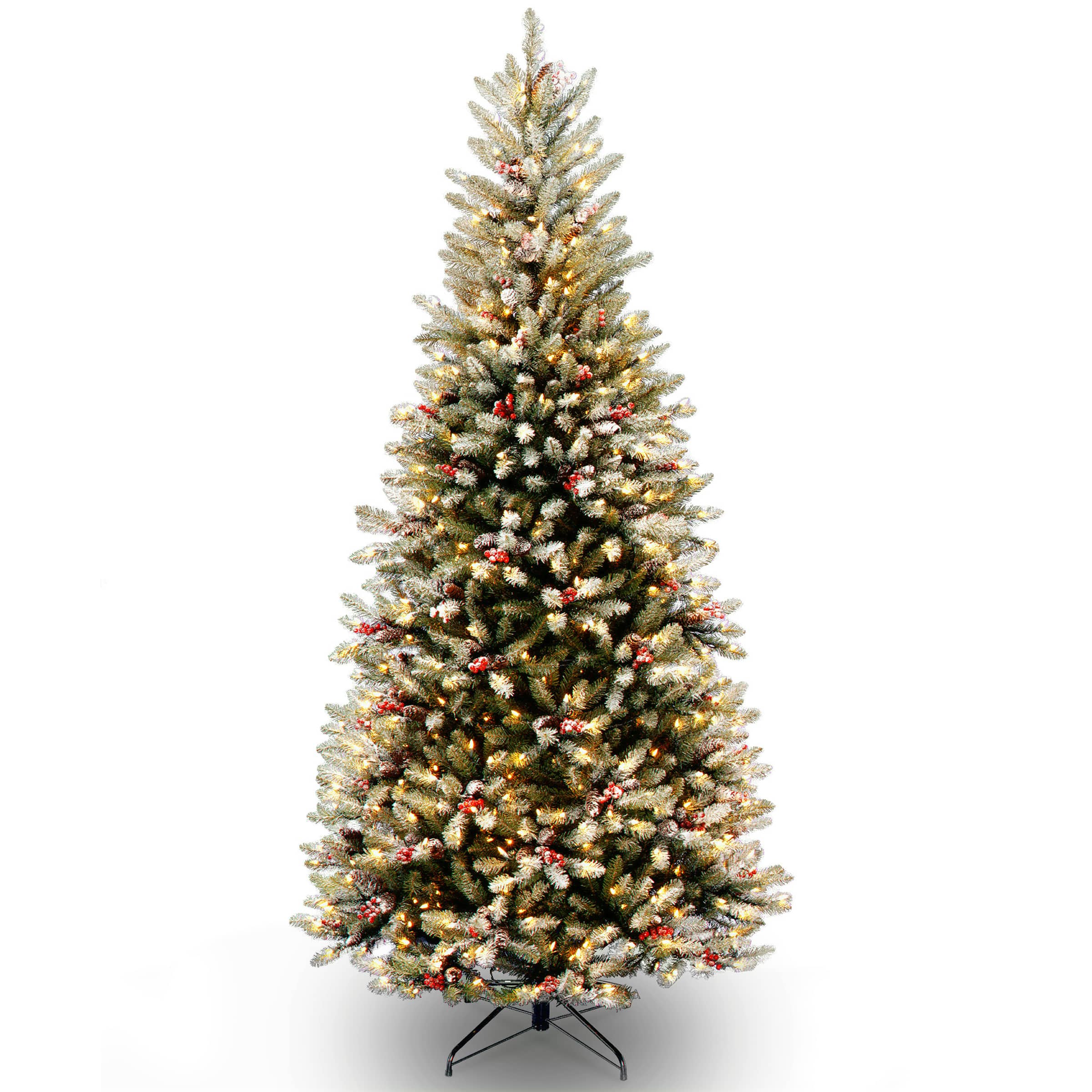 7.5 ft. Pre-Lit Flocked Dunhill® Fir Slim Artificial Christmas Tree, Clear Lights