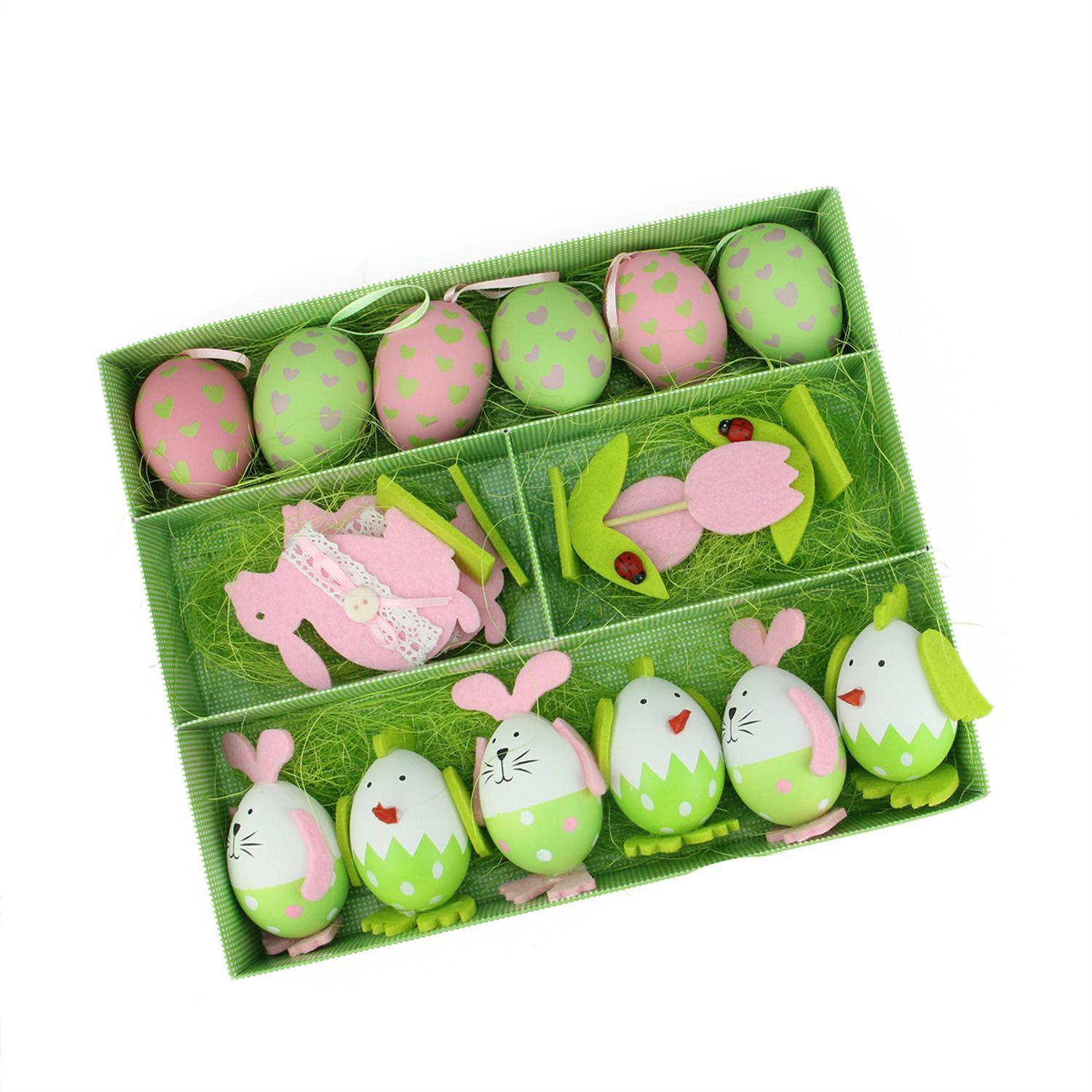 Set Of 16 Multicolor Easter Egg, Chicken & Bunny Spring Decorations