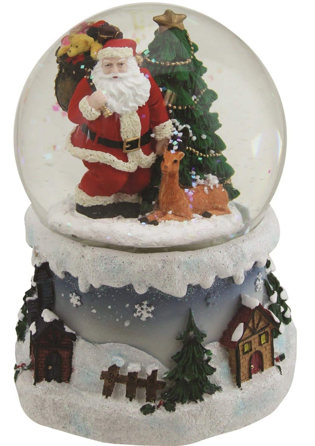 5.5" Santa Claus with Christmas Tree & Reindeer Swirling Snow Globe