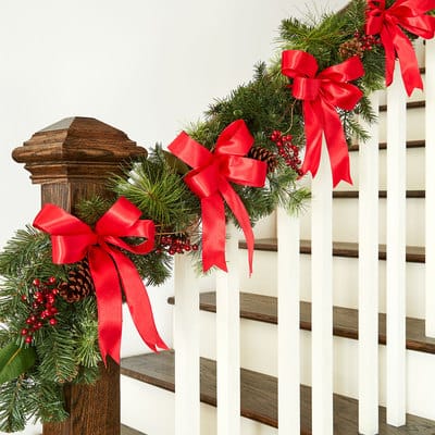 Red Satin Ribbon Banister Garland