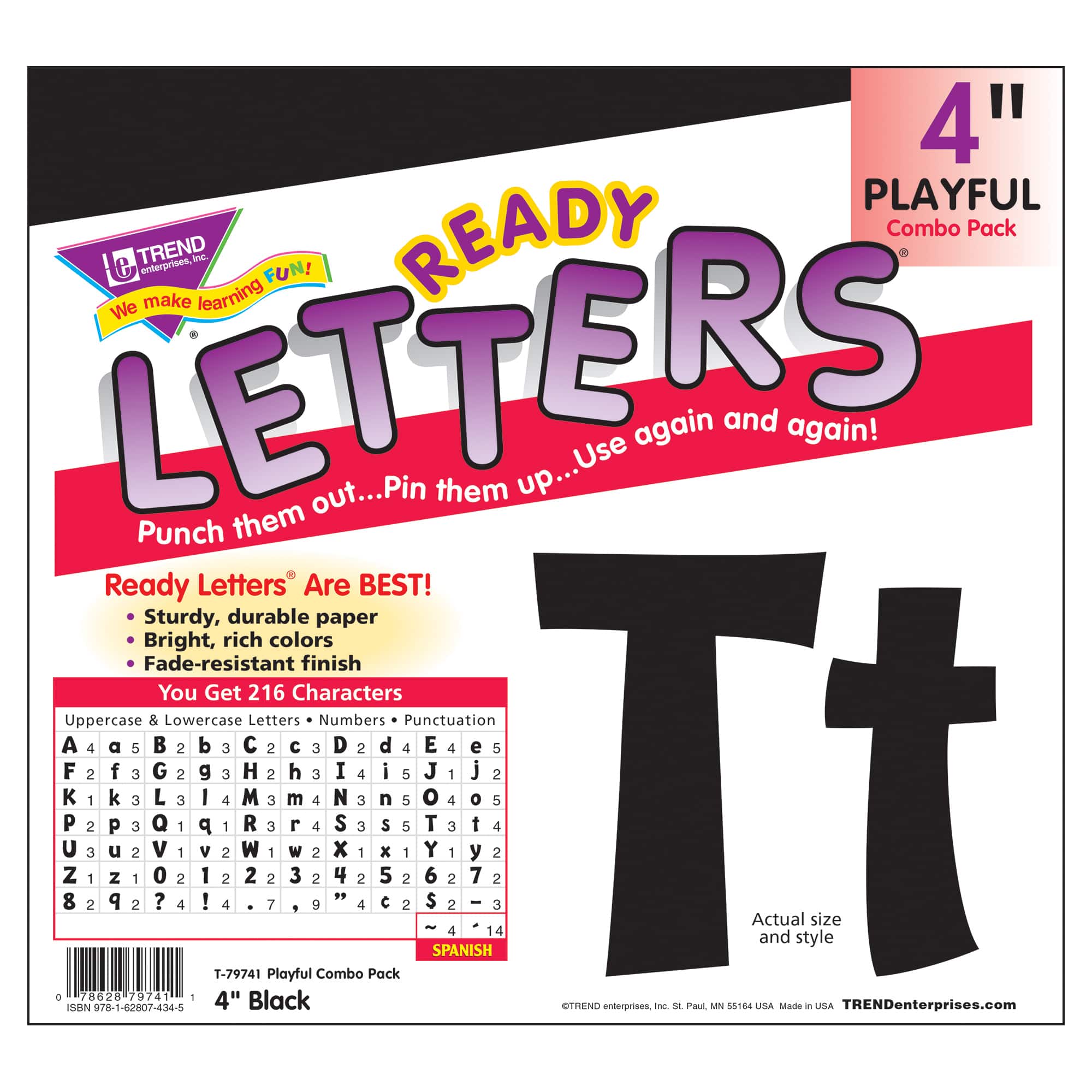 Trend Enterprises&#xAE; 4&#x22; Playful English/Spanish Combination Ready Letters&#xAE;, 6 Packs