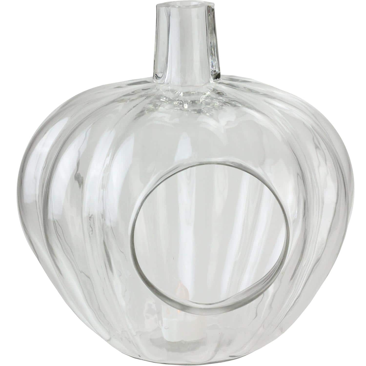 10.5" Transparent Glass Pumpkin Shaped Decorative Pillar Candle Holder