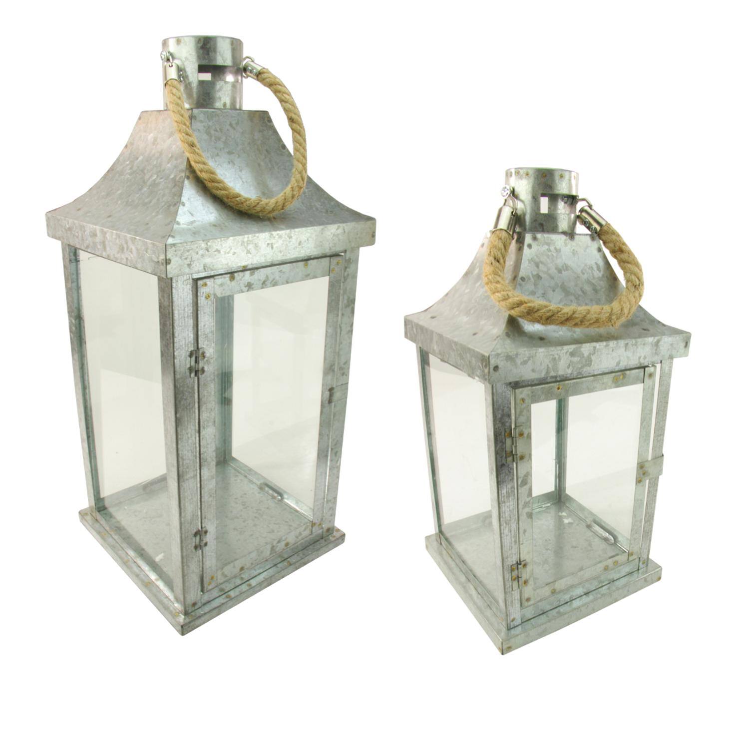 Industrial Flecked Candle Lantern Set, 14" & 22"