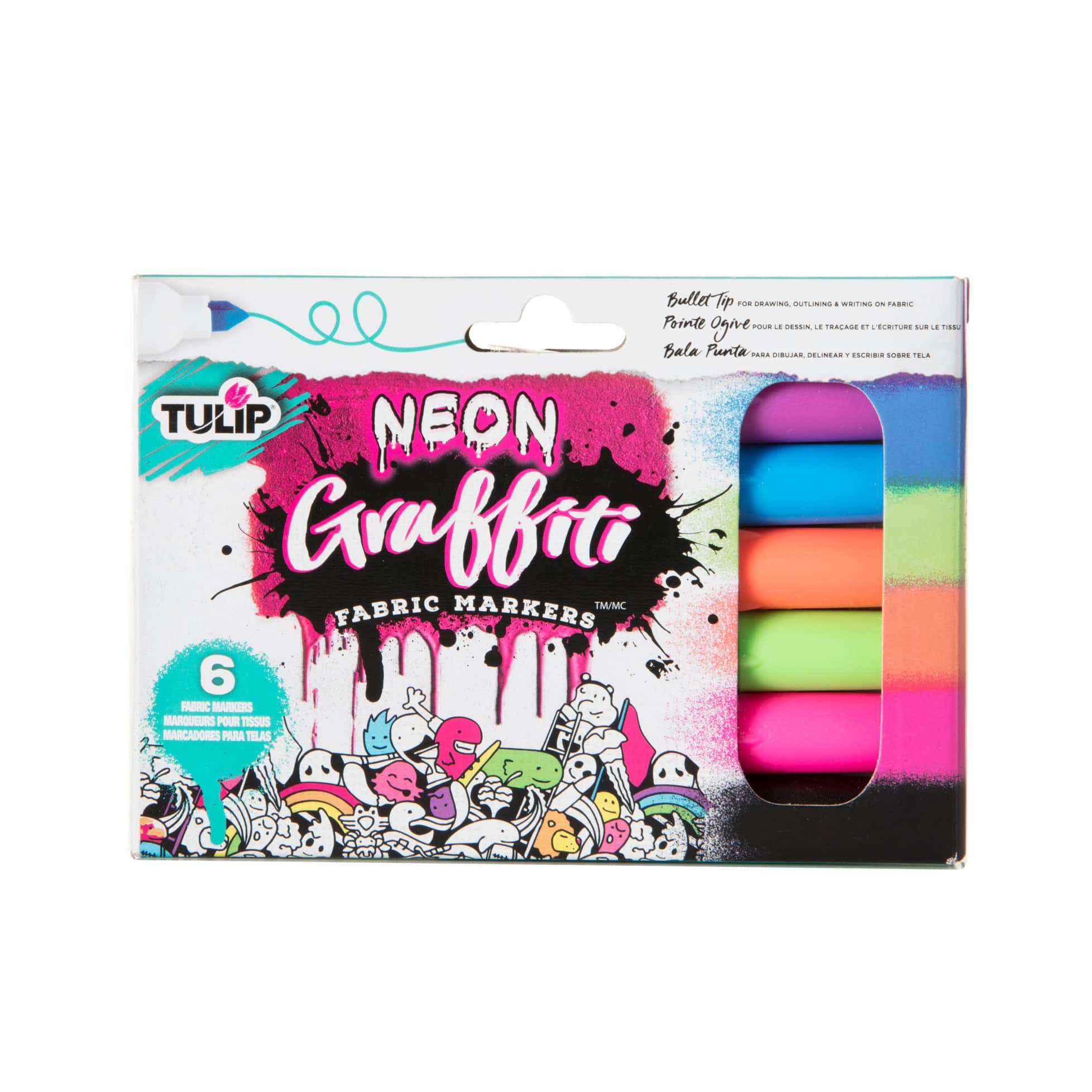 12 Packs: 6 ct. (72 total) Tulip&#xAE; Graffiti Fabric Paint Markers&#x2122;, Neon