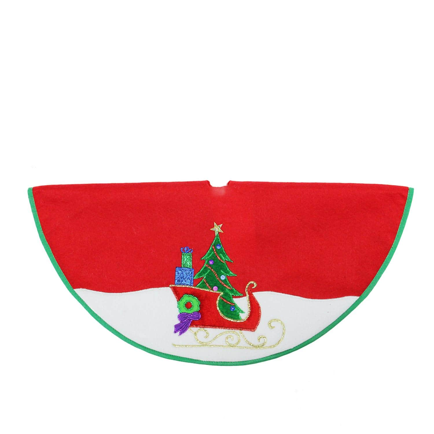 20&#x22; Embroidered Sleigh &#x26; Tree Applique Mini Tree Skirt