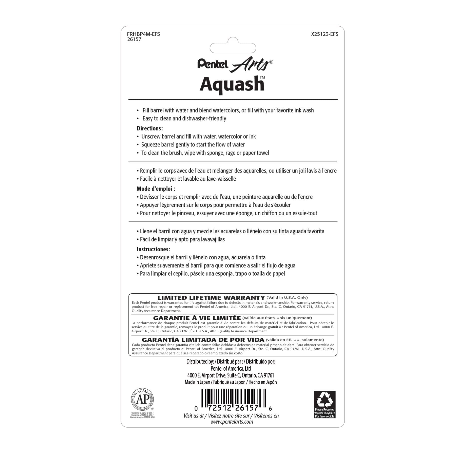 Pentel Arts Aquash Water Brush 4/pkg : Target