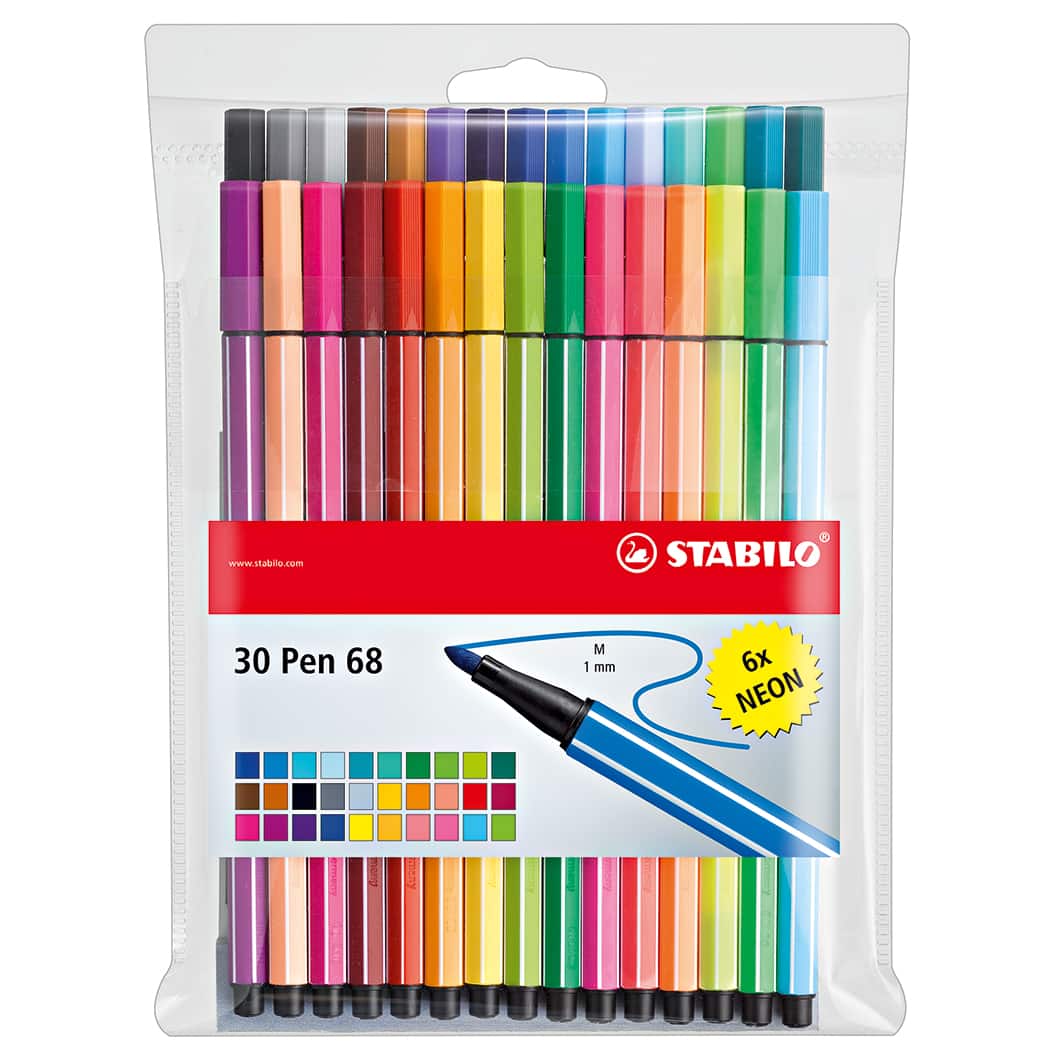 STABILO Pen 68 Fibre Tip Pen - Wallet of 6 - Assorted Colours, 6806/PL