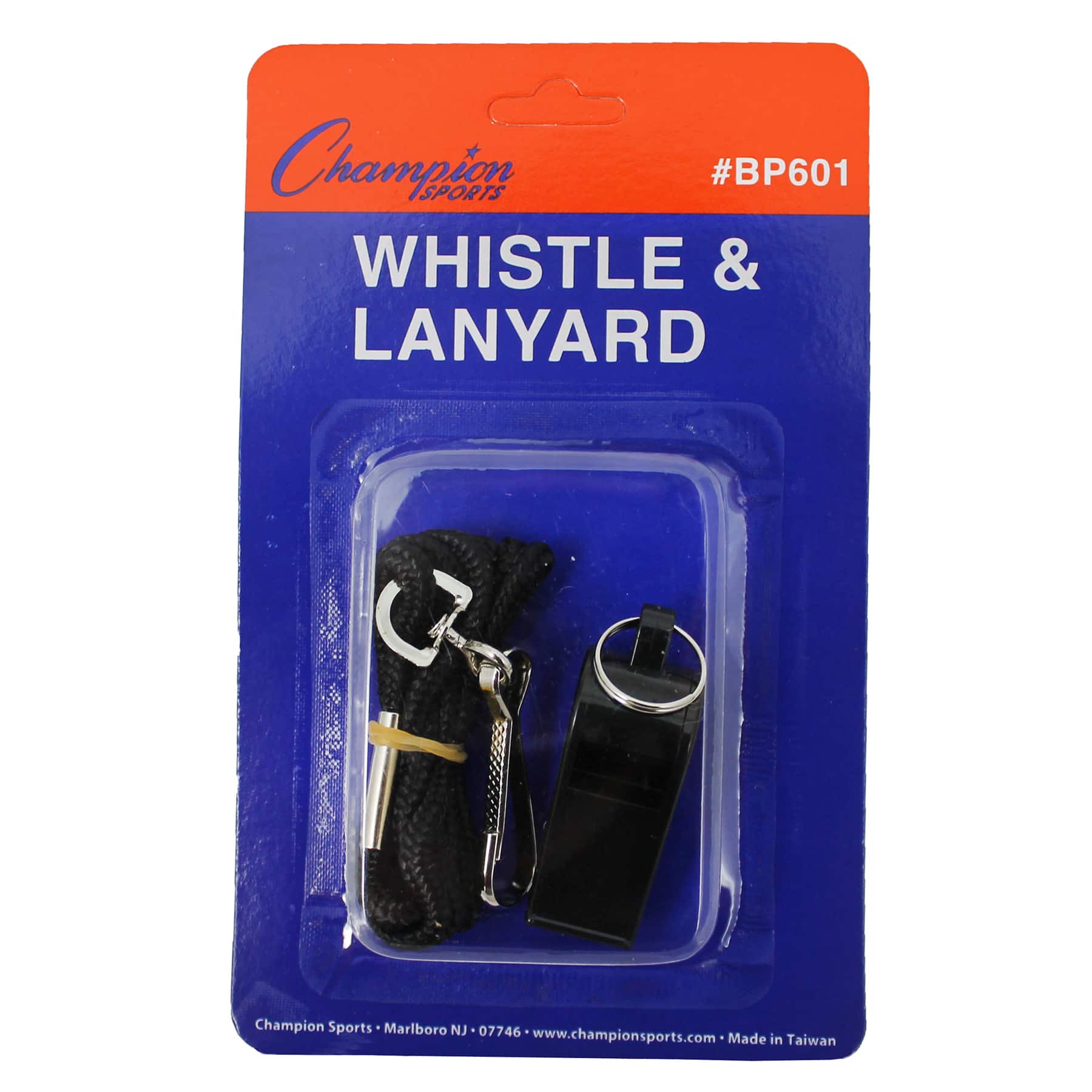 Champion Sports Plastic Whistle &#x26; Jet Black Lanyard Set, 20 Pack