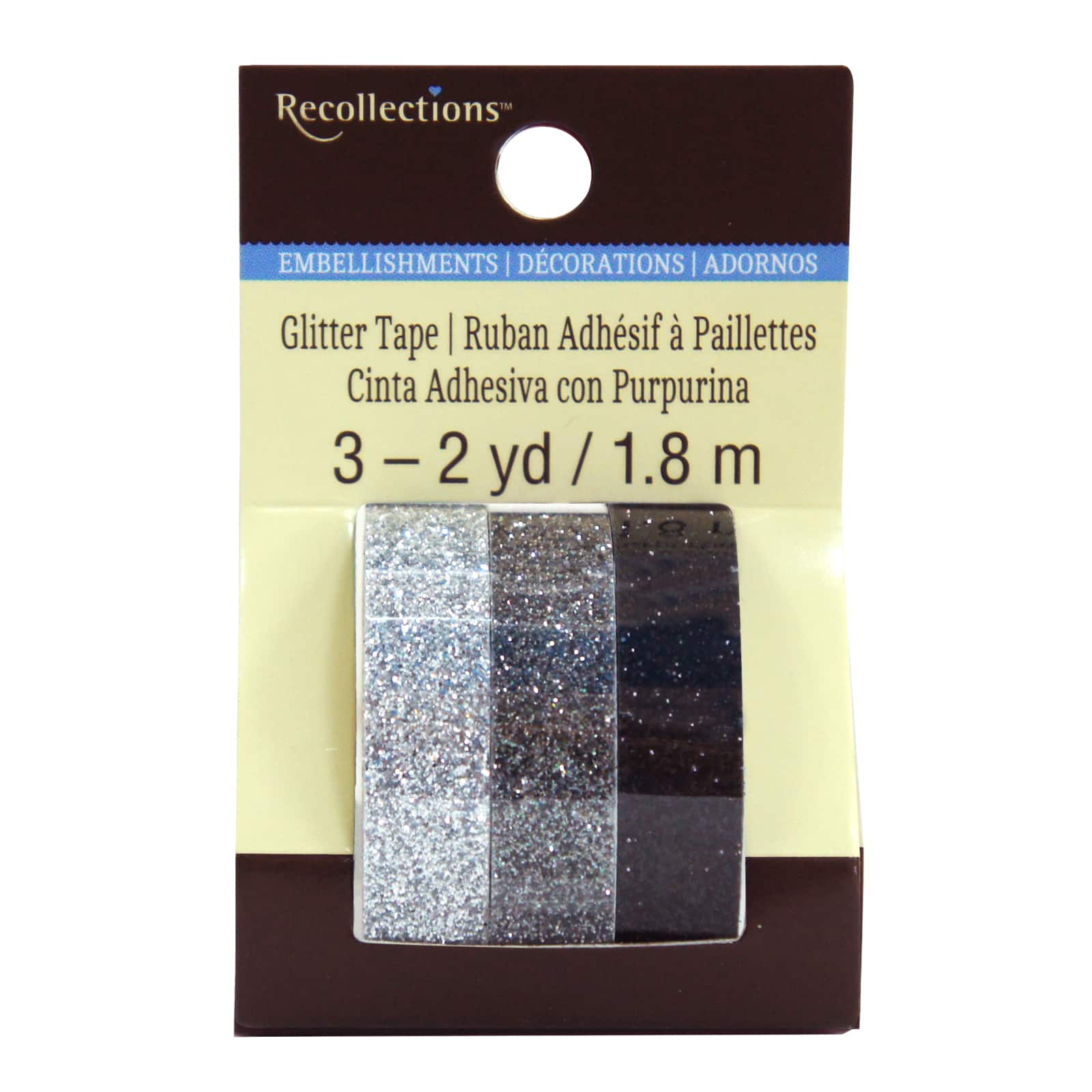 12 Packs: 3 ct. (36 total) Silver &#x26; Black Crafting Glitter Tape by Recollections&#x2122;