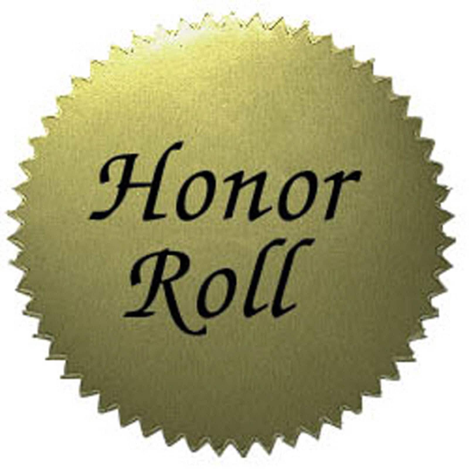 Gold 2&#x22; Honor Roll Sticker, 50 Per Pack, 6 Packs