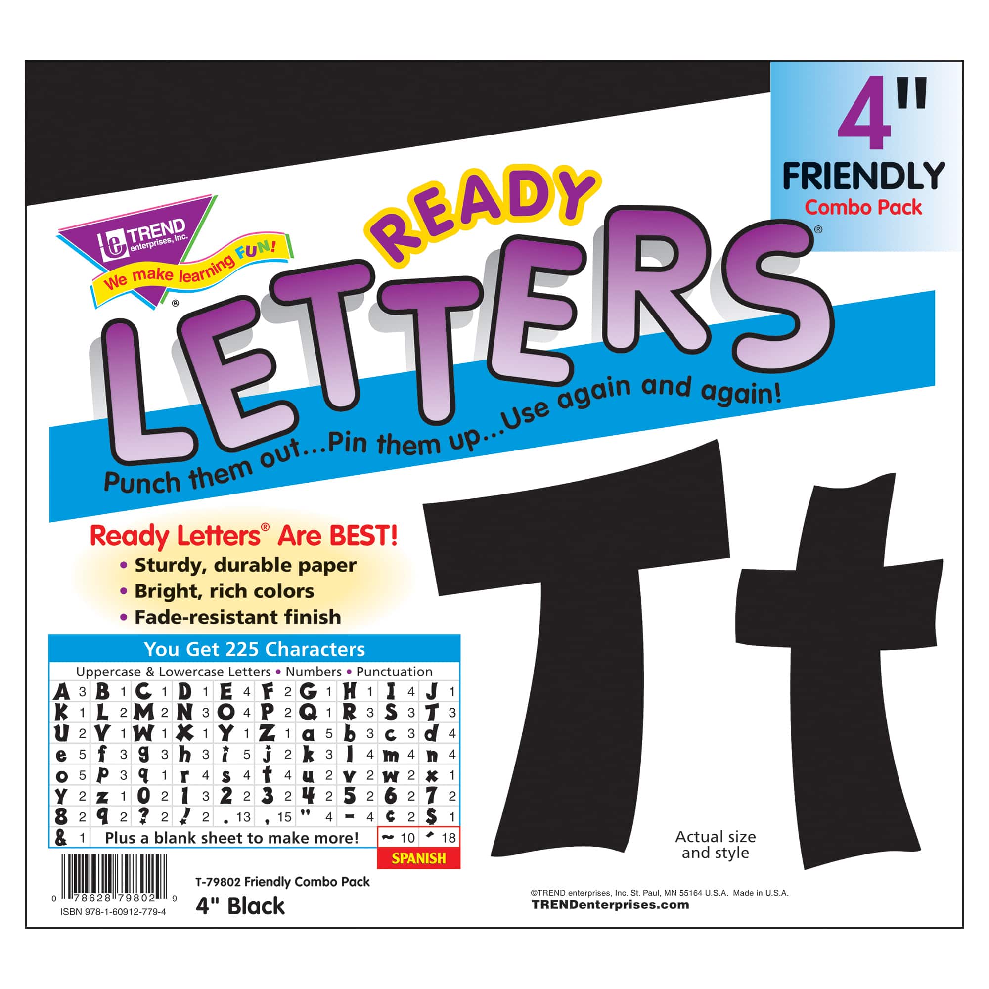 Trend Enterprises® 4" Friendly English/Spanish Combination Ready Letters®, 6 Packs
