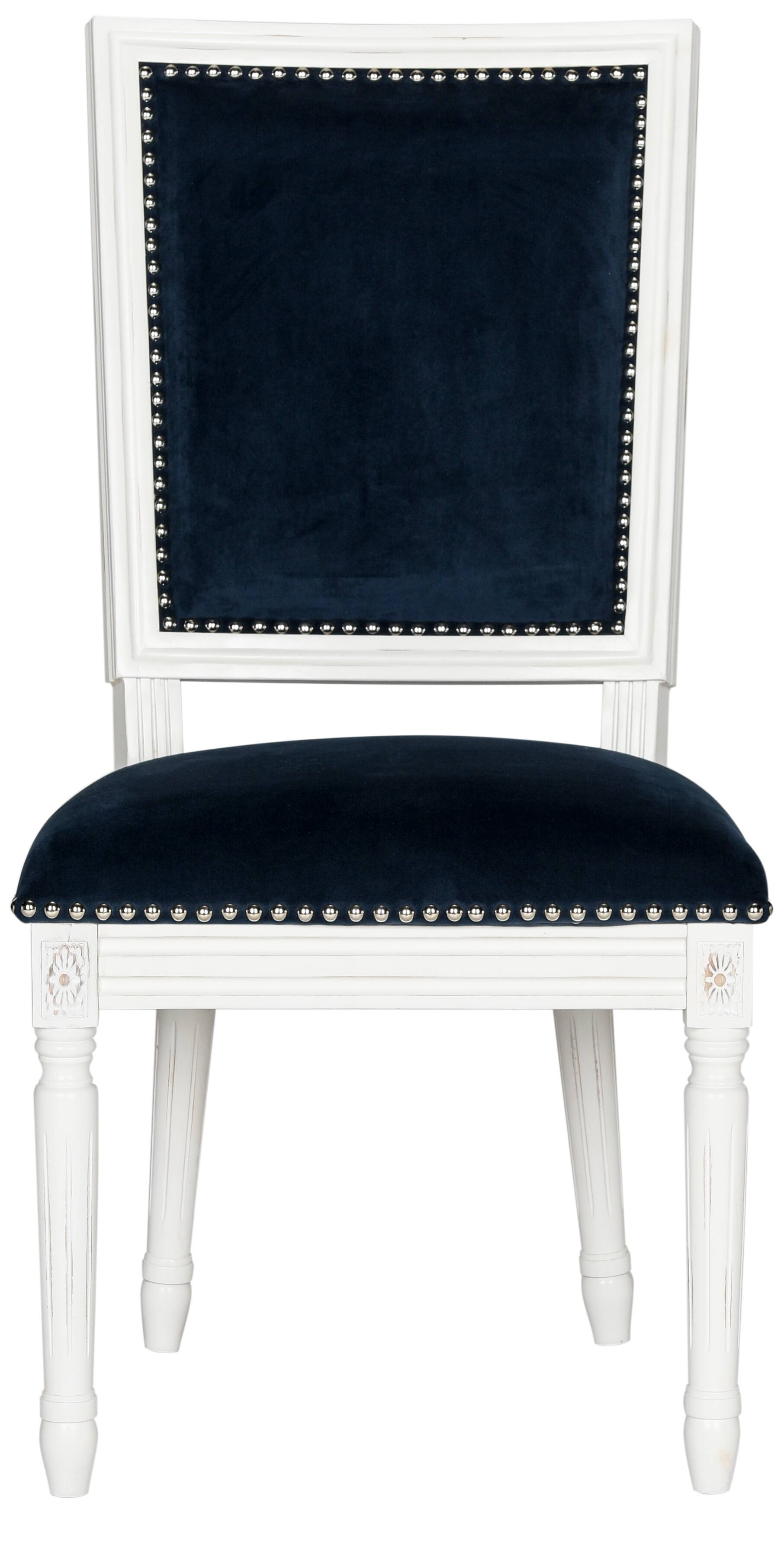 Buchanan Rectangle Side Chair Set of 2 in Velvet Navy &#x26; Cream