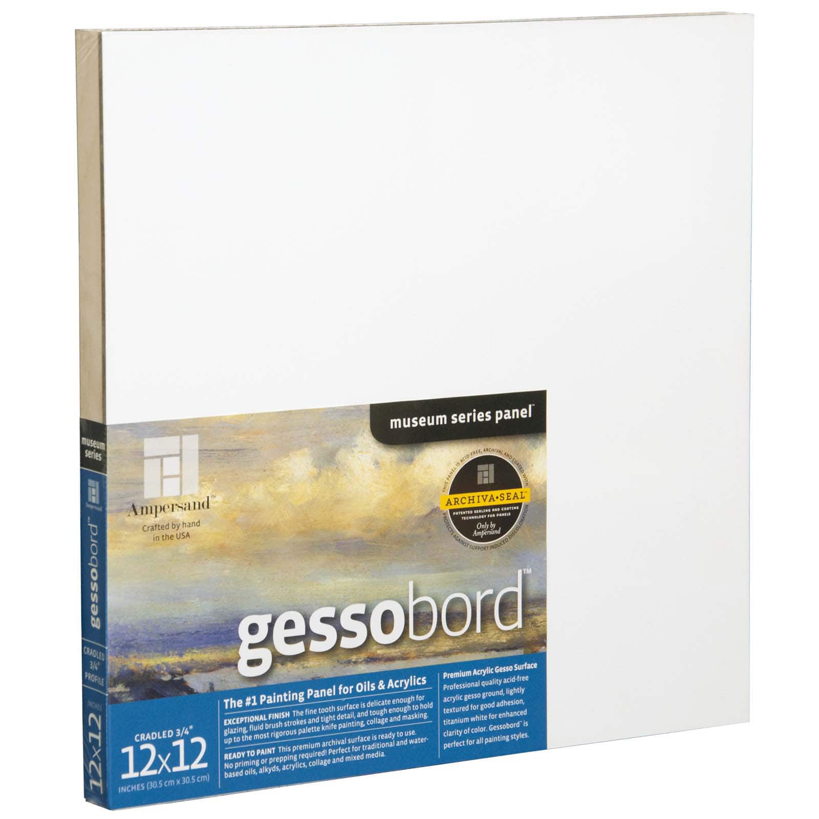 Ampersand Art Supply Gesso Wood Painting Panel: Museum Series Gessobord,  8x10, 1/8 Inch Flat Profile