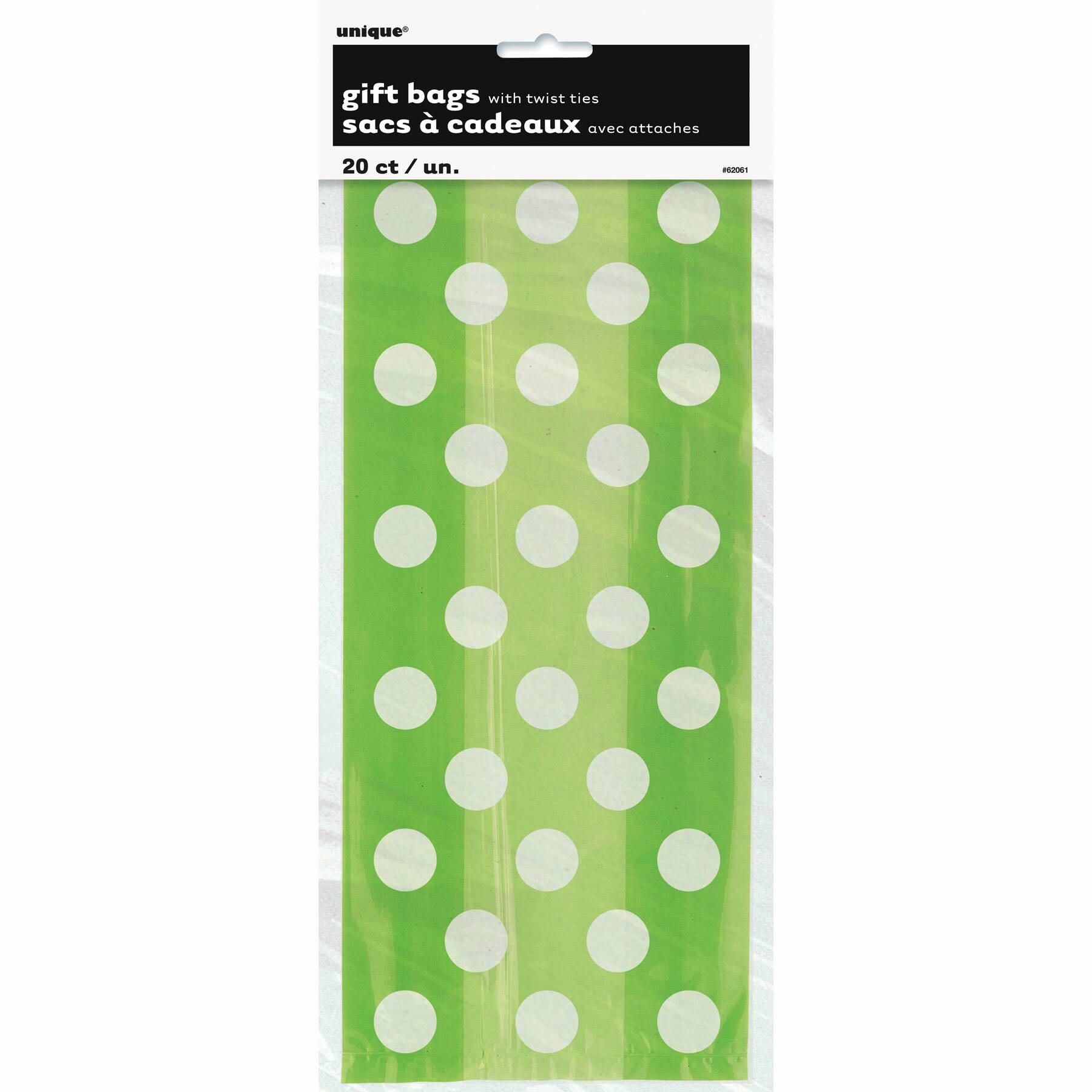 Lime Green Polka Dots Cellophane Bags 20ct