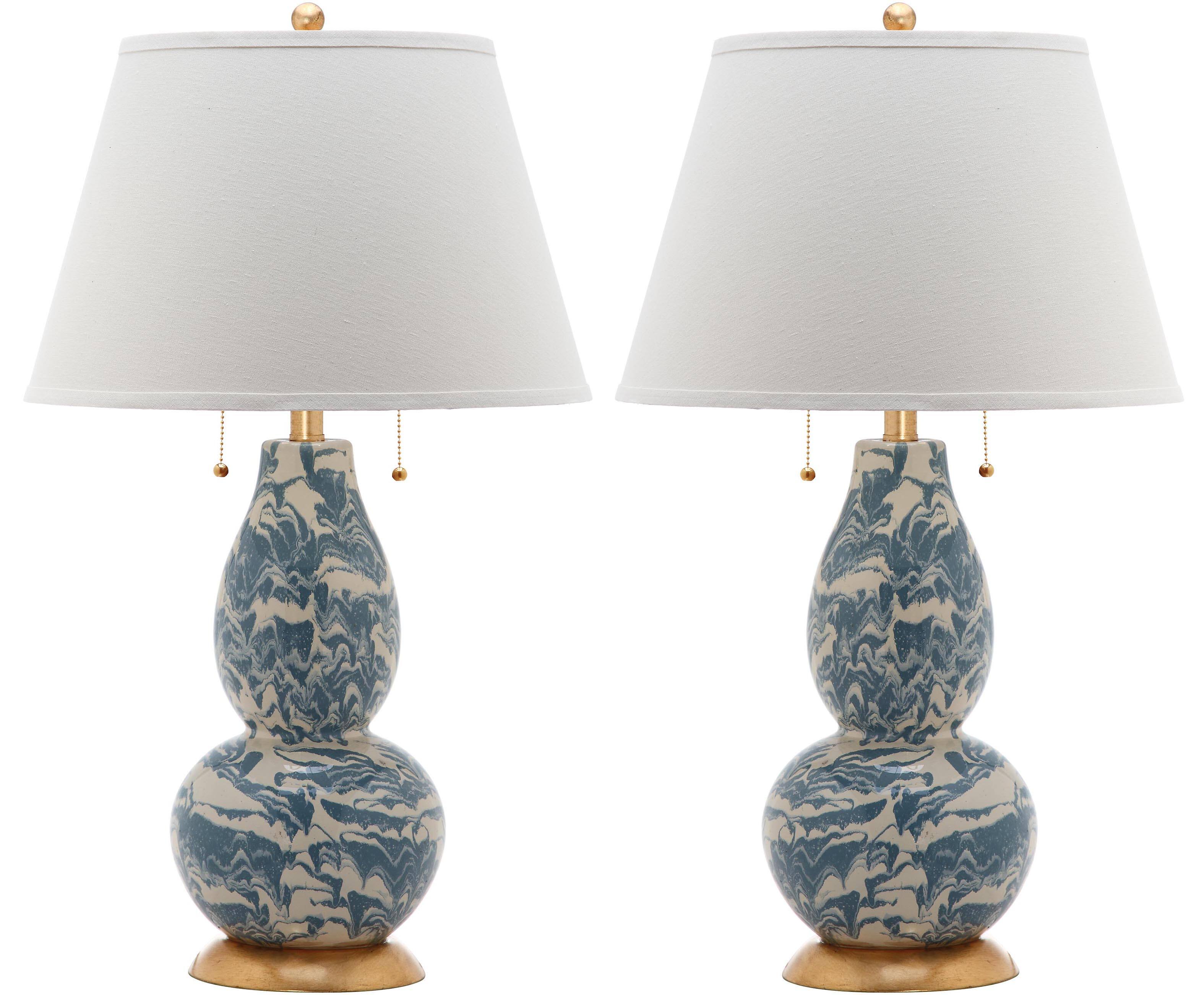 Color Swirls Glass Table Lamp Set in Blue & White