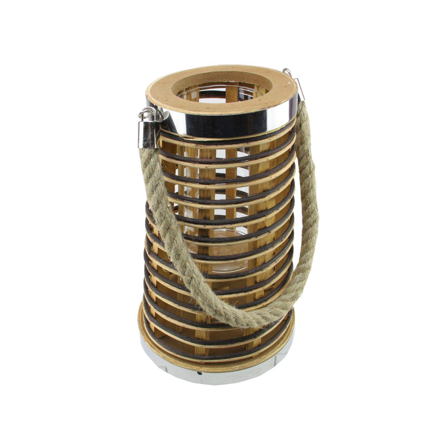 10&#x22; Rustic Chic Rattan Candle Holder Lantern with Handle
