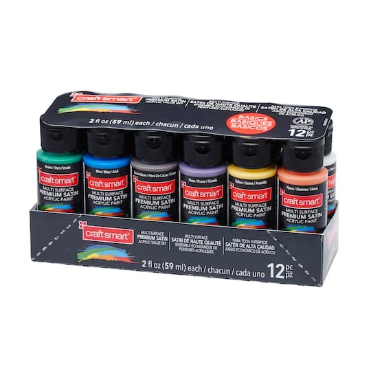 6 Packs: 12 ct. (72 total) Basic Colors Premium Satin Acrylic Set by ...