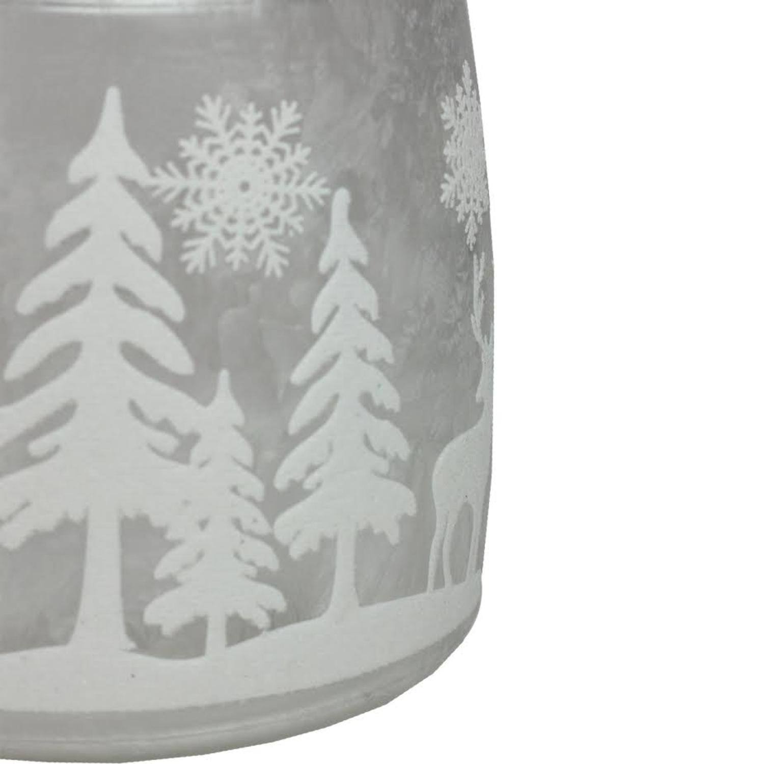 5.5" Silver & Winter Scene Christmas Pillar Candle Lantern