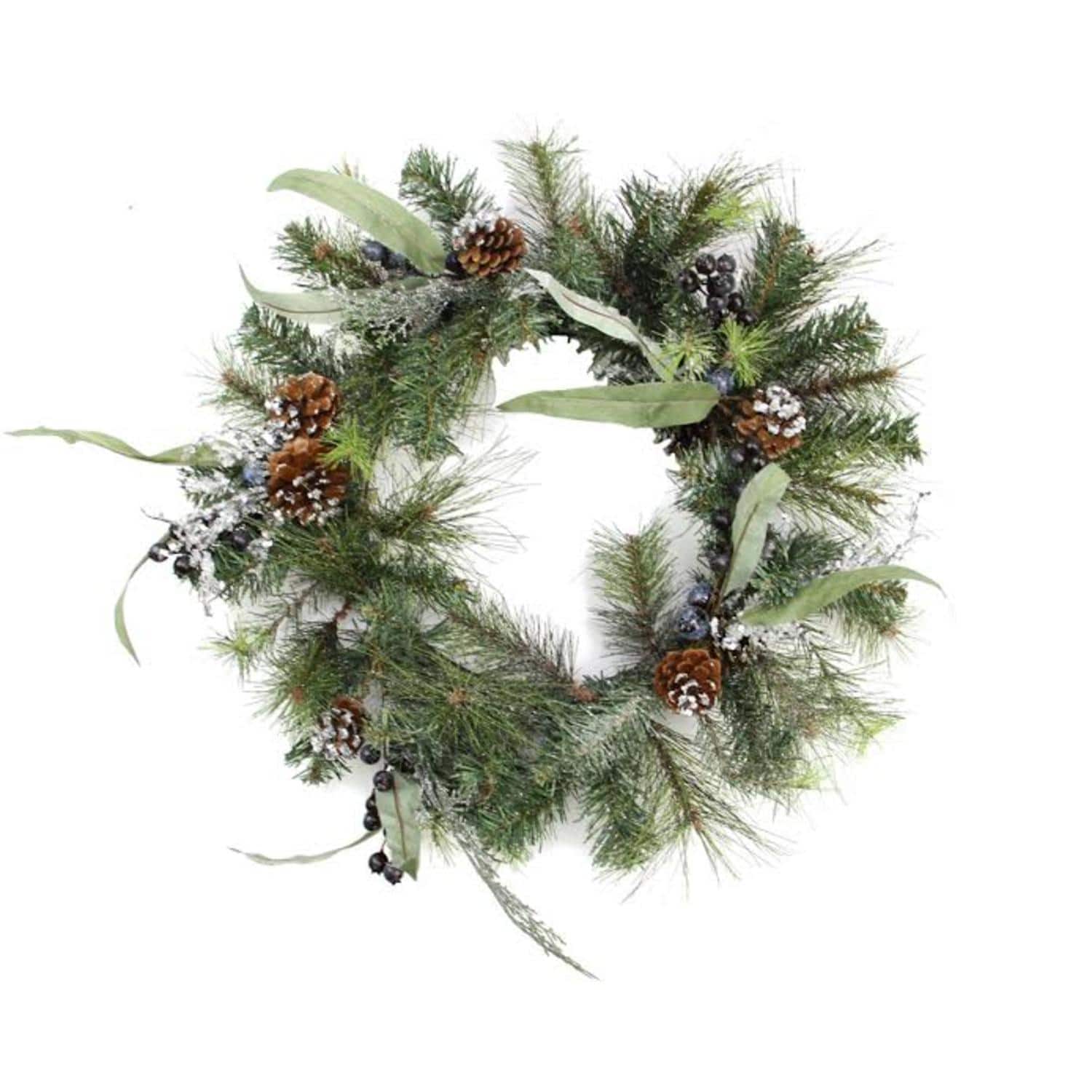 24&#x22; Artificial Mixed Pine with Blueberries &#x26; Pine Cones Wreath, Unlit