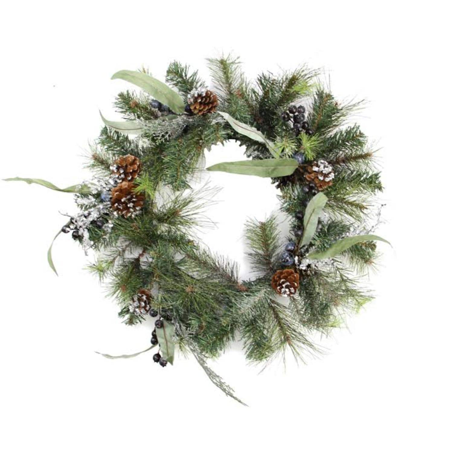 24" Artificial Mixed Pine with Blueberries & Pine Cones Wreath, Unlit