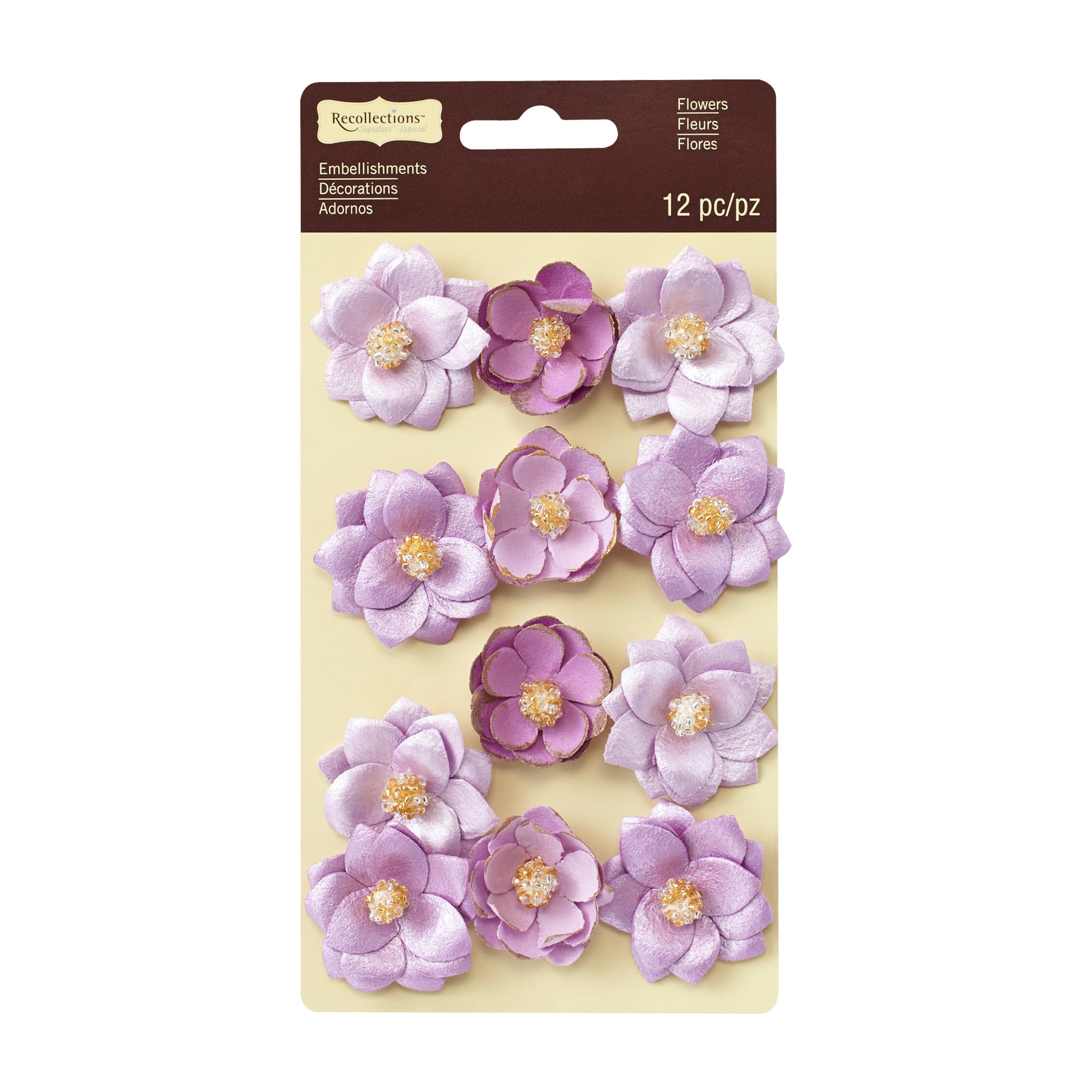 12 Packs: 12 ct. (144 total) Signature™ Gold Tipped Purple Flower Embellishments by Recollections™