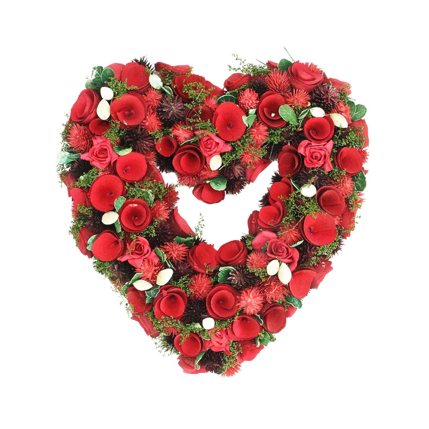 13.5" Red Rose Flower Heart Valentine's Day Wreath
